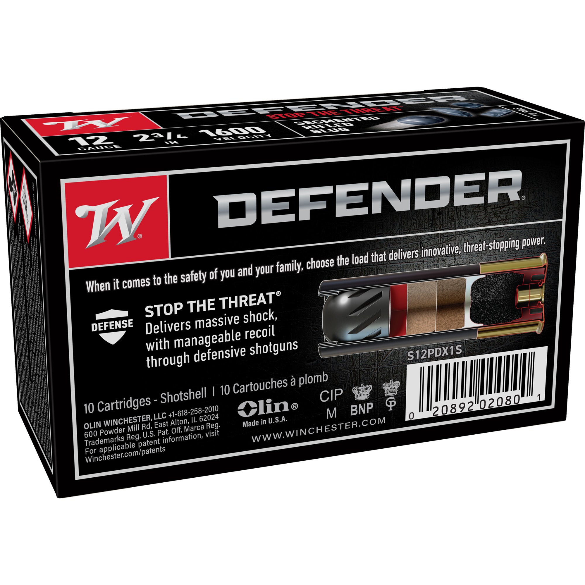Winchester Ammunition PDX1 Defender 12-Gauge 1 oz Rifled Slug – 10 Rounds per Box