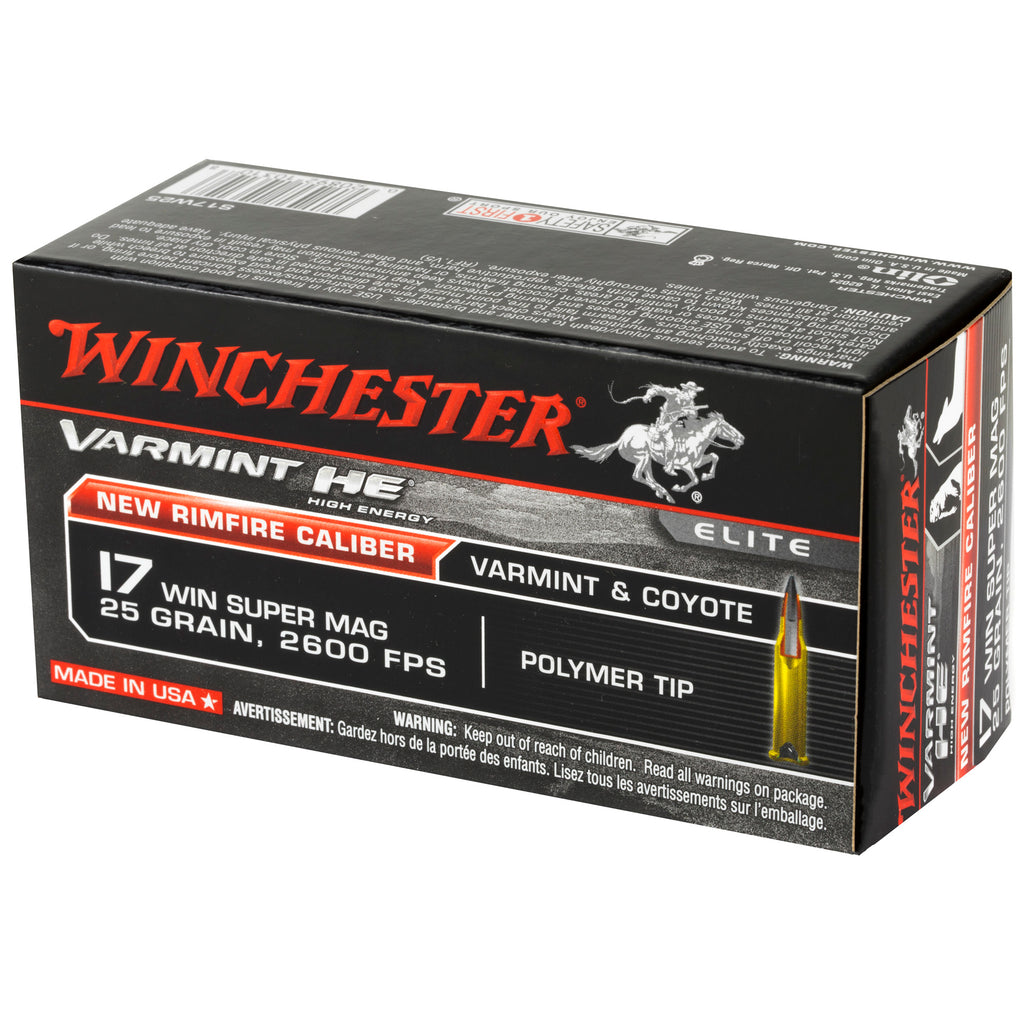 Winchester Ammunition Win Varmint HE 17 Winchester Super Magnum 25-Grain Polymer Tip, 50 Rounds per Box