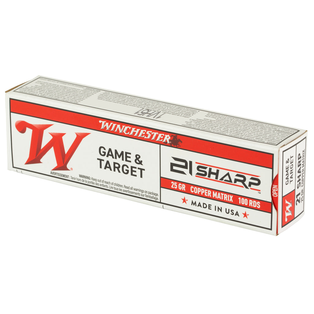 Winchester Ammunition 21 Sharp .22 Long Rifle Copper Bullet, 25 Grain, Game & Target - 100 Rounds Per Box