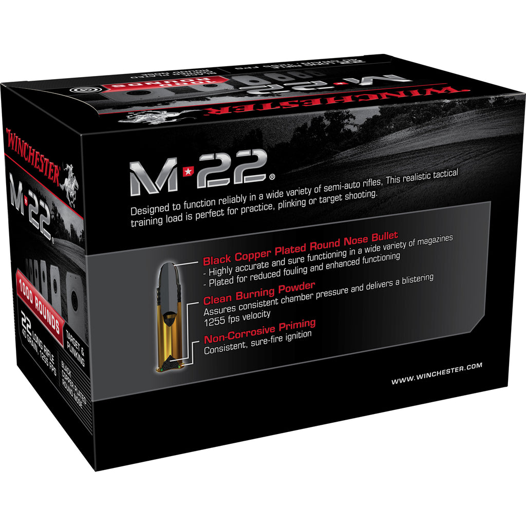 Winchester Ammunition M22 .22 LR Copper Plated Round Nose 40 Grain - 1000 Rounds per Box, 2000 per Case