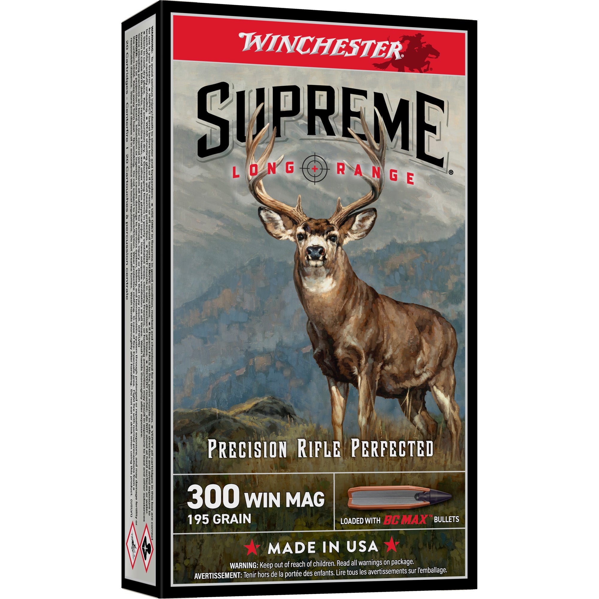Winchester Ammunition Supreme Long Range .300 Winchester Magnum 195 Grain BC MAX Rifle Ammunition - 20 Rounds per Box