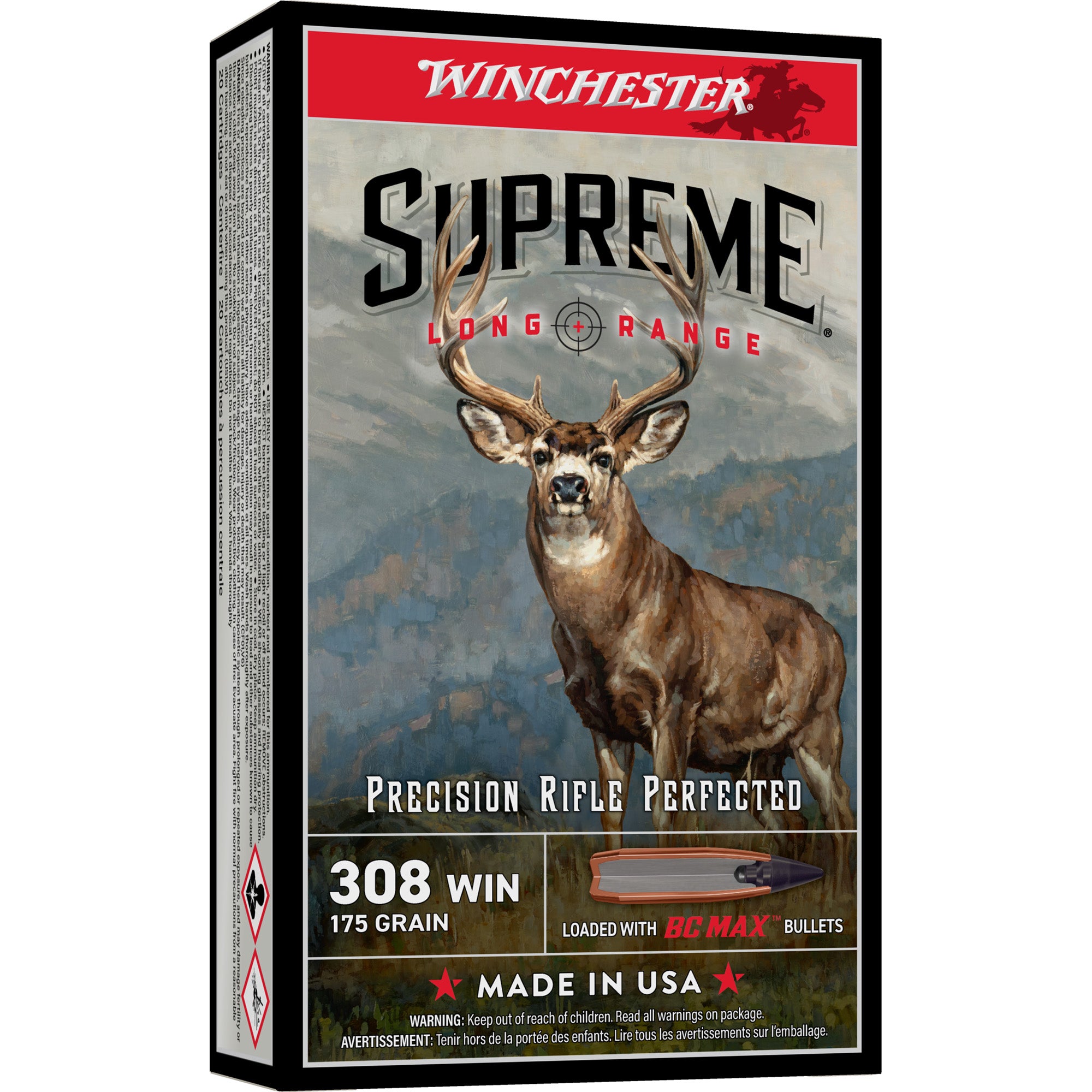 Winchester Ammunition Supreme Long Range .308 Winchester 175 Grain BC MAX Rifle Ammo (20 Rounds per Box)