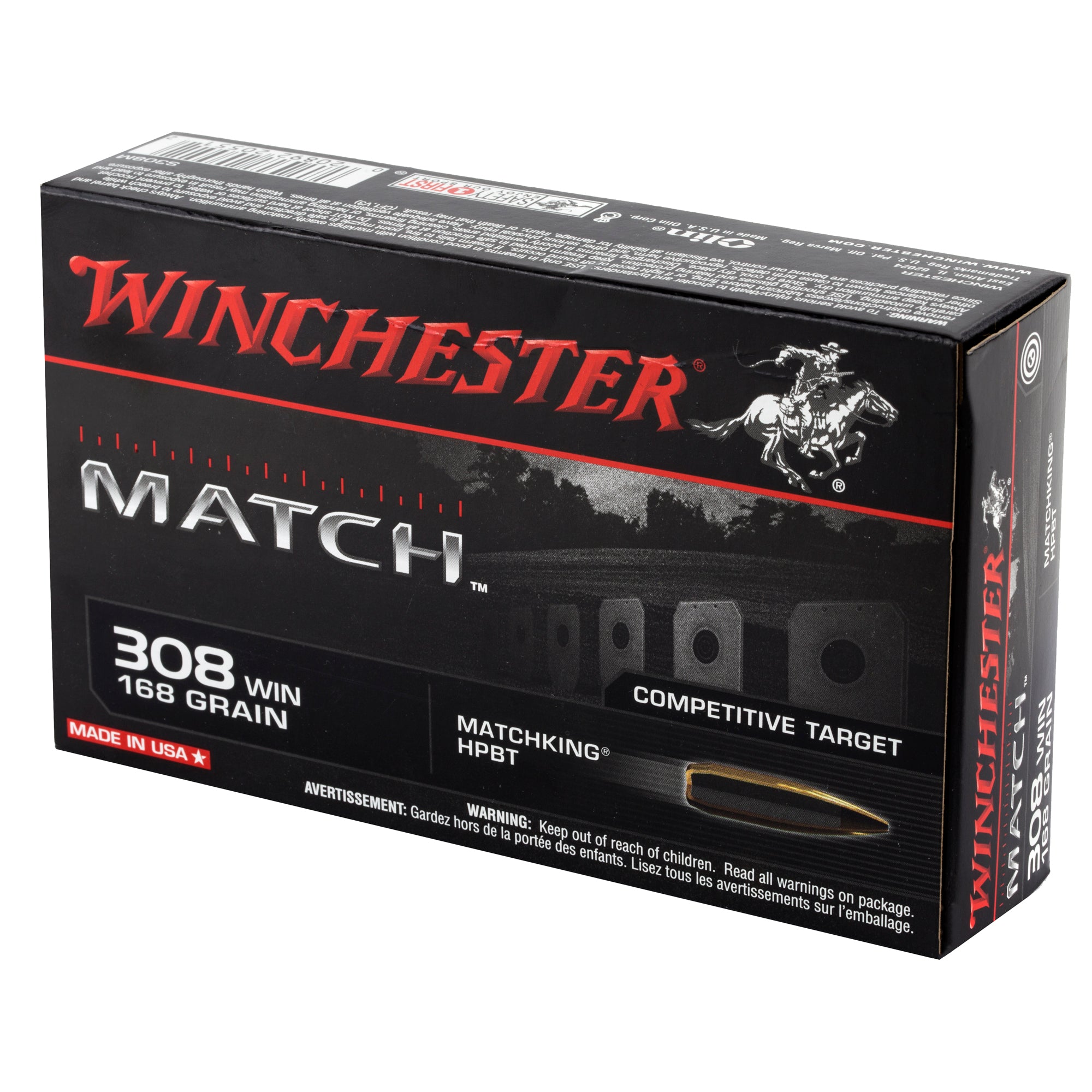 Winchester Ammunition Match 308 Winchester 168 Grain Boat Tail Hollow Point (20 Rounds)