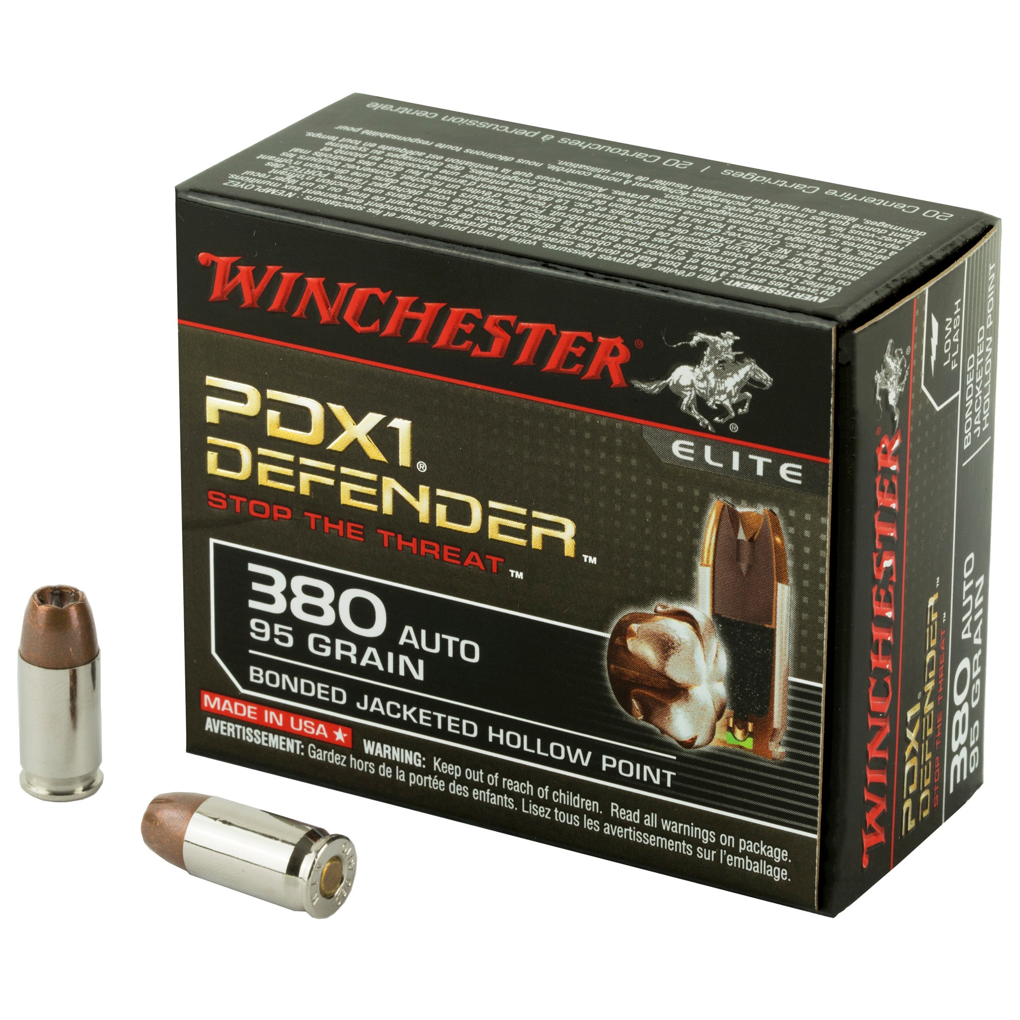 Winchester Ammunition PDX1 Defender .380 ACP 95-Grain Hollow Point - 20 Rounds