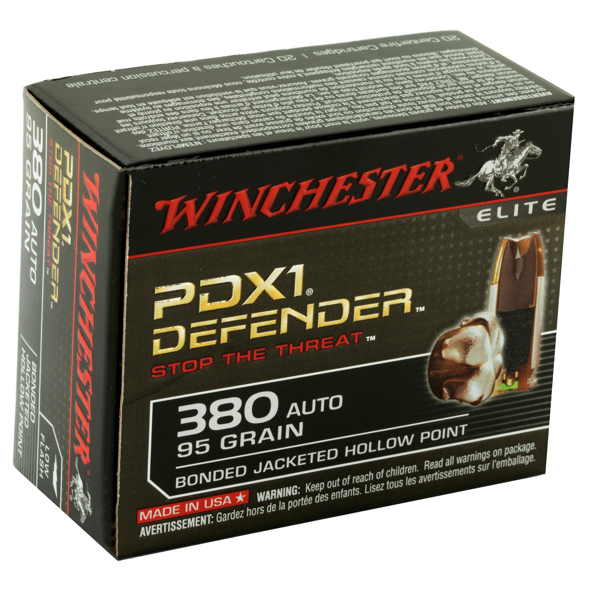 Winchester Ammunition PDX1 Defender .380 ACP 95-Grain Hollow Point - 20 Rounds