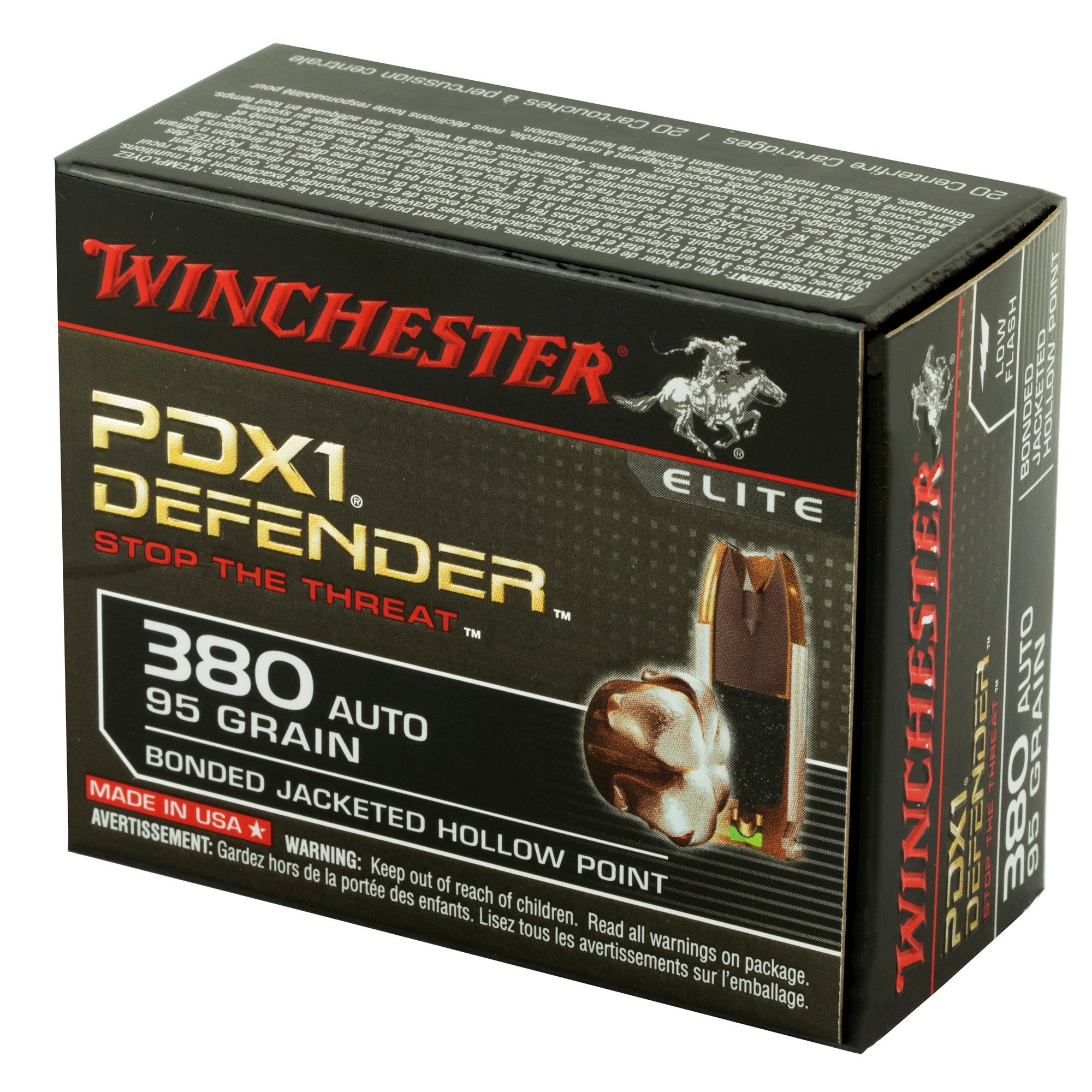 Winchester Ammunition PDX1 Defender .380 ACP 95-Grain Hollow Point - 20 Rounds