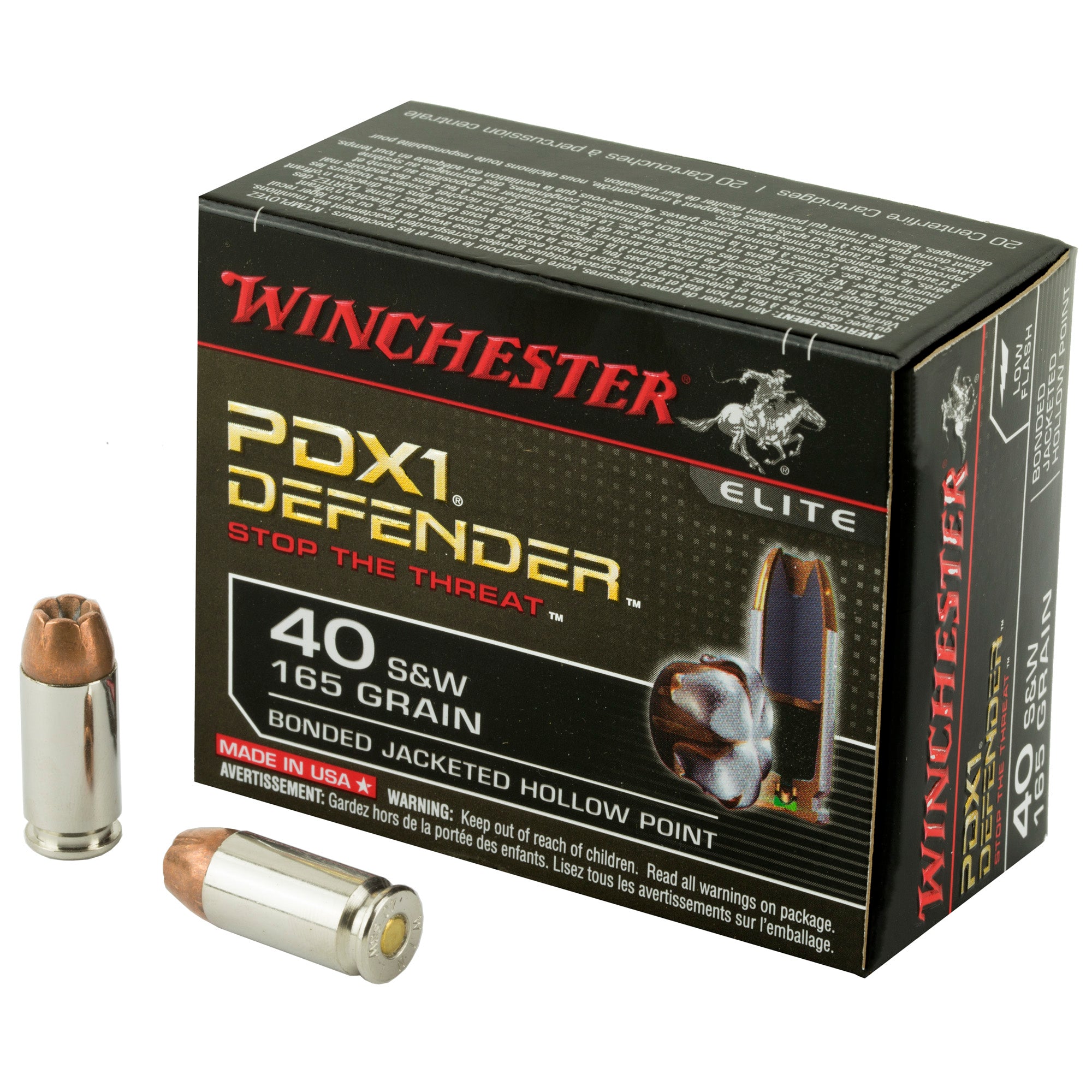 Winchester Ammunition PDX1 Defender 40 S&W 165-Grain Hollow Point Ammunition (20 Rounds Per Box)