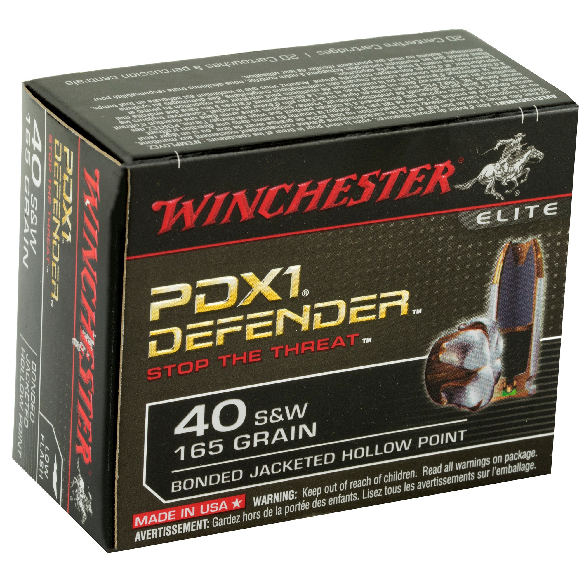 Winchester Ammunition PDX1 Defender 40 S&W 165-Grain Hollow Point Ammunition (20 Rounds Per Box)
