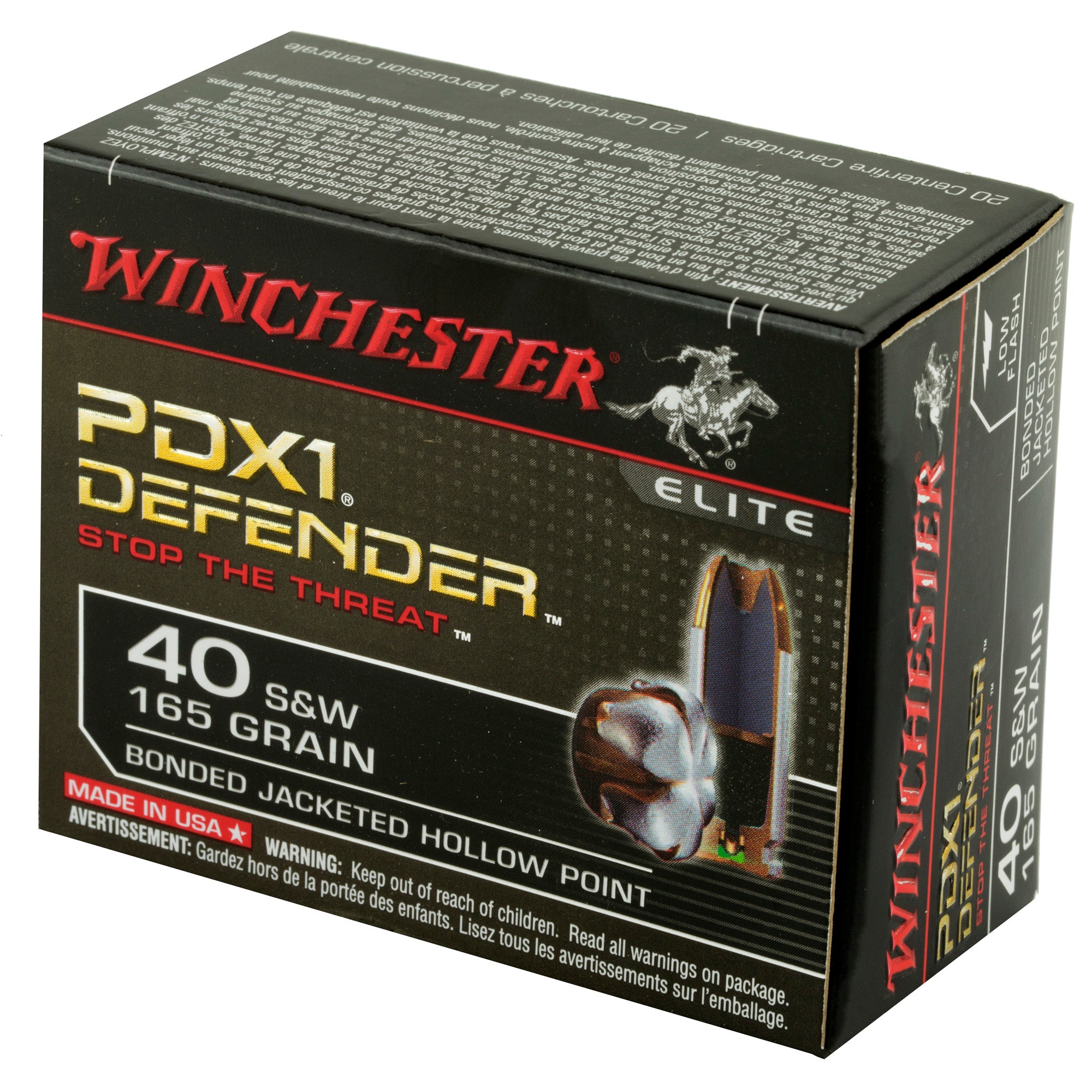 Winchester Ammunition PDX1 Defender 40 S&W 165-Grain Hollow Point Ammunition (20 Rounds Per Box)