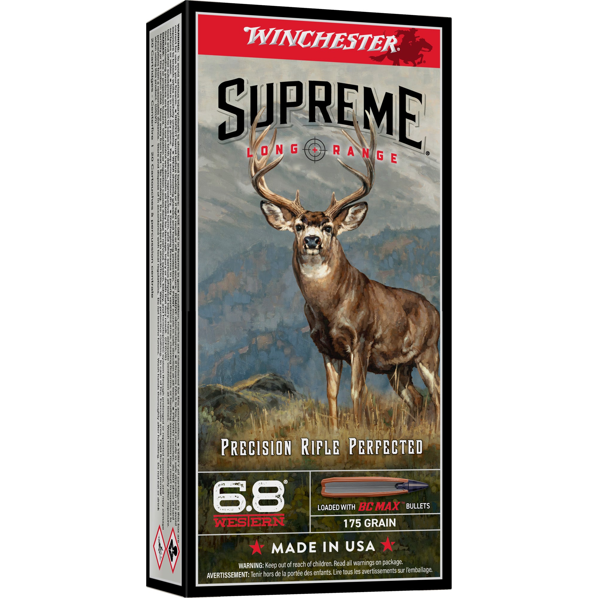 Winchester Ammunition Supreme Long Range 6.8 Western 170-Grain BC MAX Rifle Ammo - 20 Rounds per Box