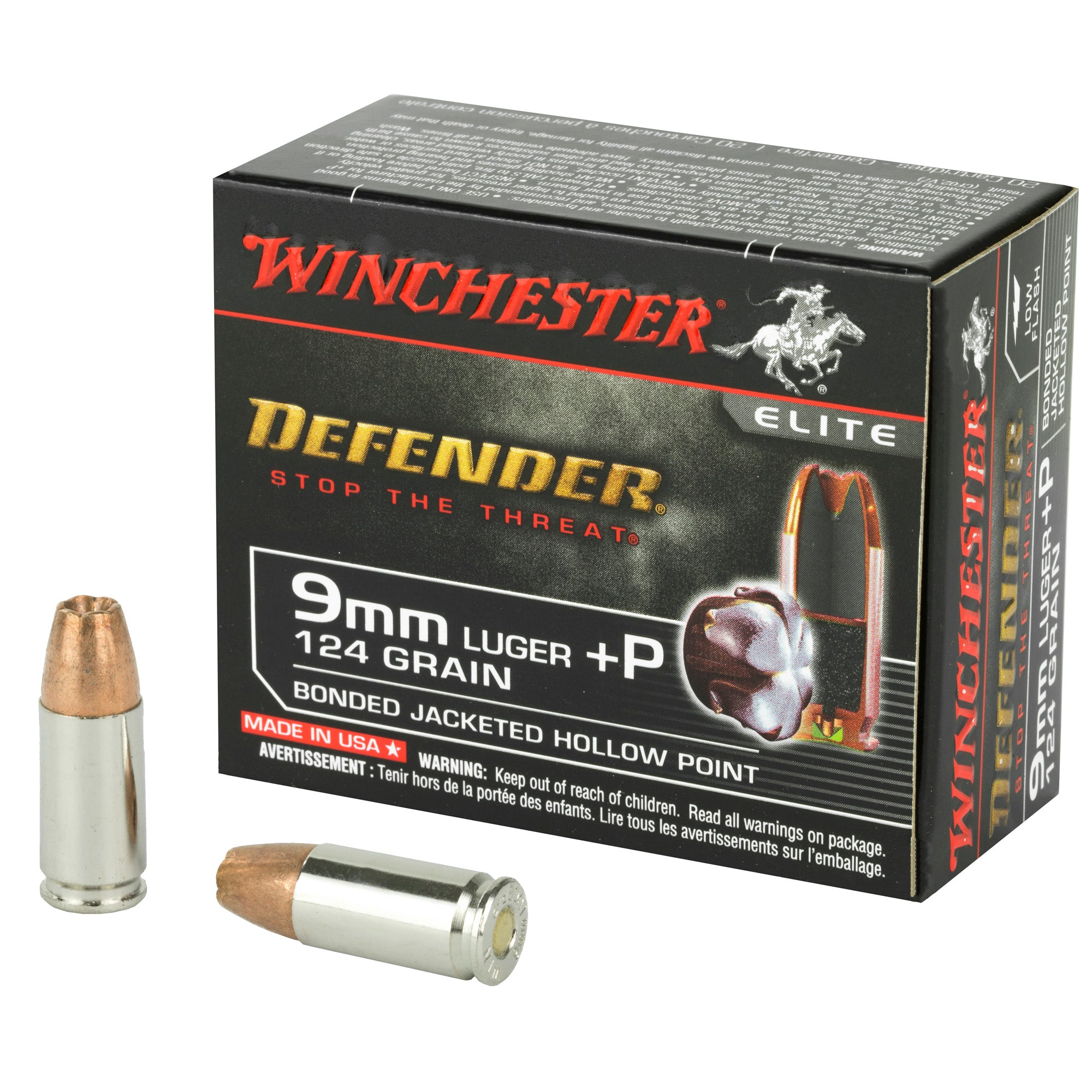 Winchester Ammunition PDX1 Defender 9mm +P 124-Grain Hollow Point Ammunition