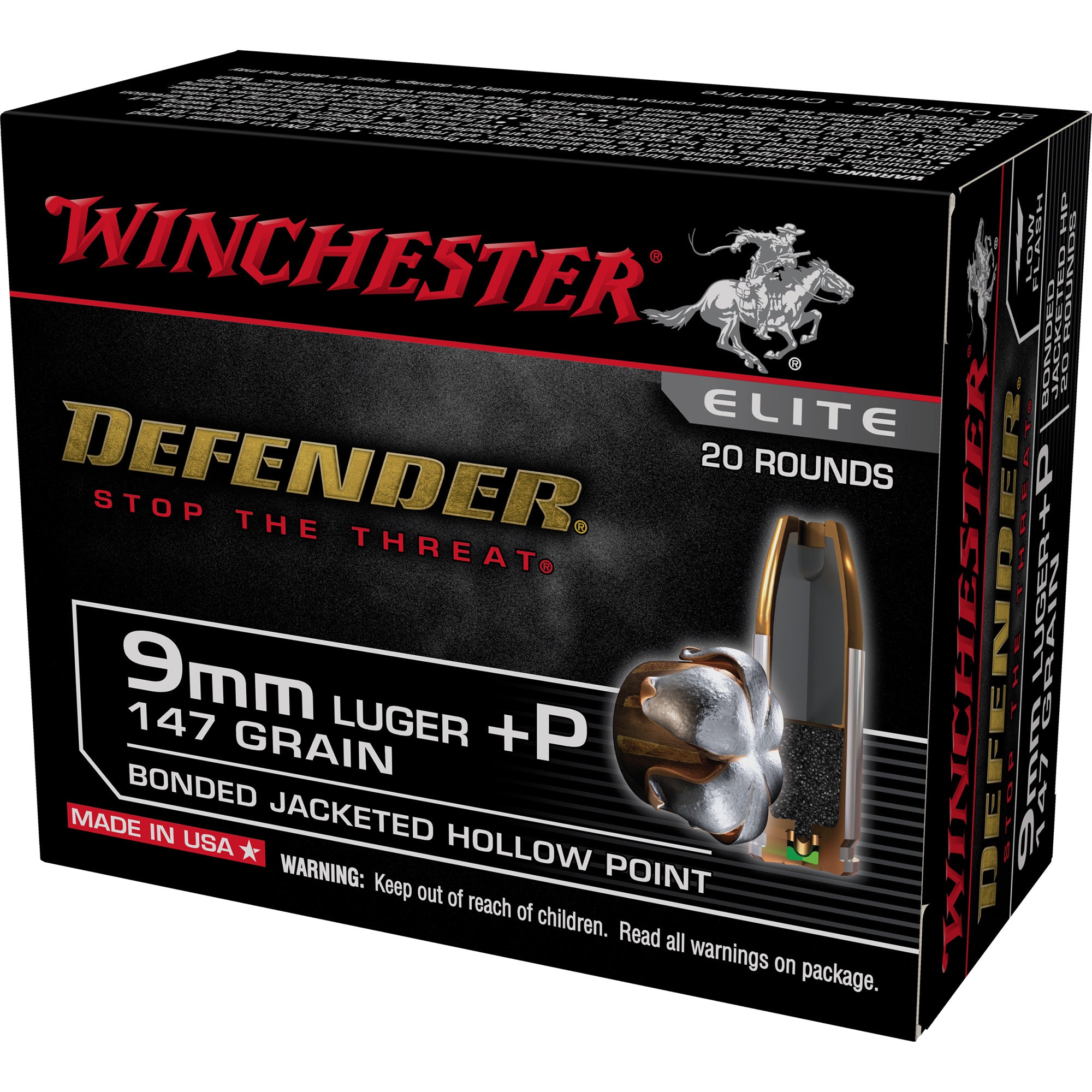 Winchester Ammunition Defender 9mm 147-Grain Hollow Point Ammunition (20 Rounds per Box)