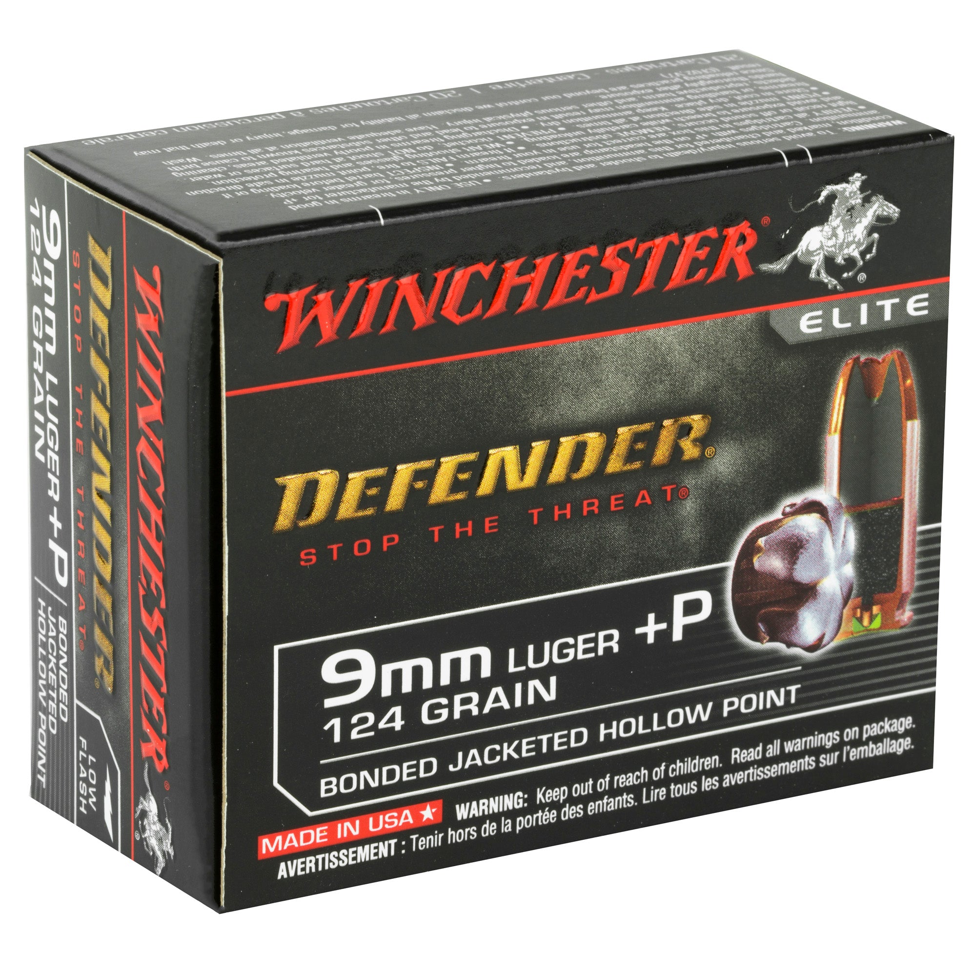 Winchester Ammunition PDX1 Defender 9mm +P 124-Grain Hollow Point Ammunition