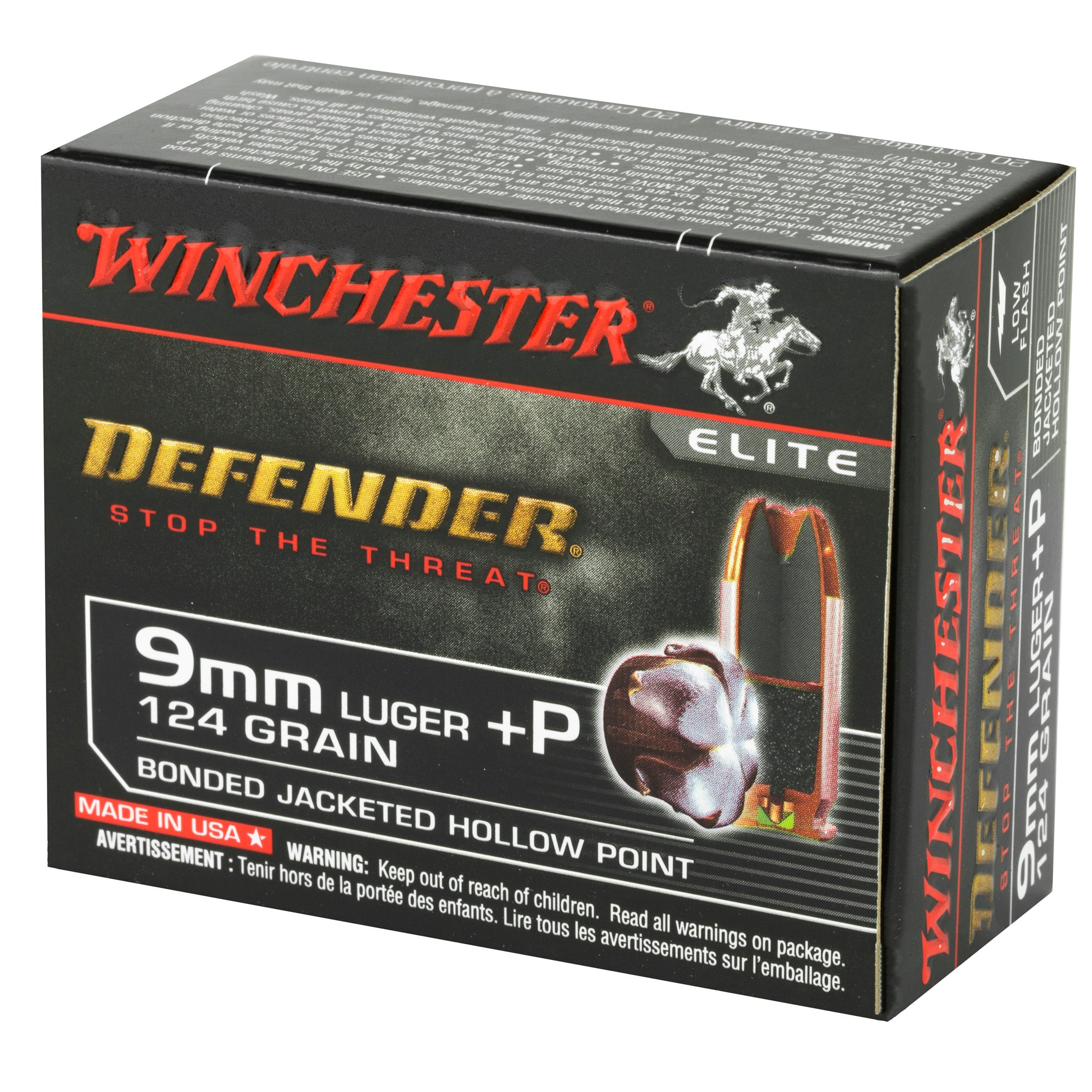 Winchester Ammunition PDX1 Defender 9mm +P 124-Grain Hollow Point Ammunition