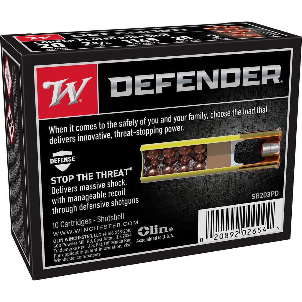 Winchester Ammunition Defender 20 Gauge 2-3/4" Buckshot, 3 Buck, 10 Rounds per Box