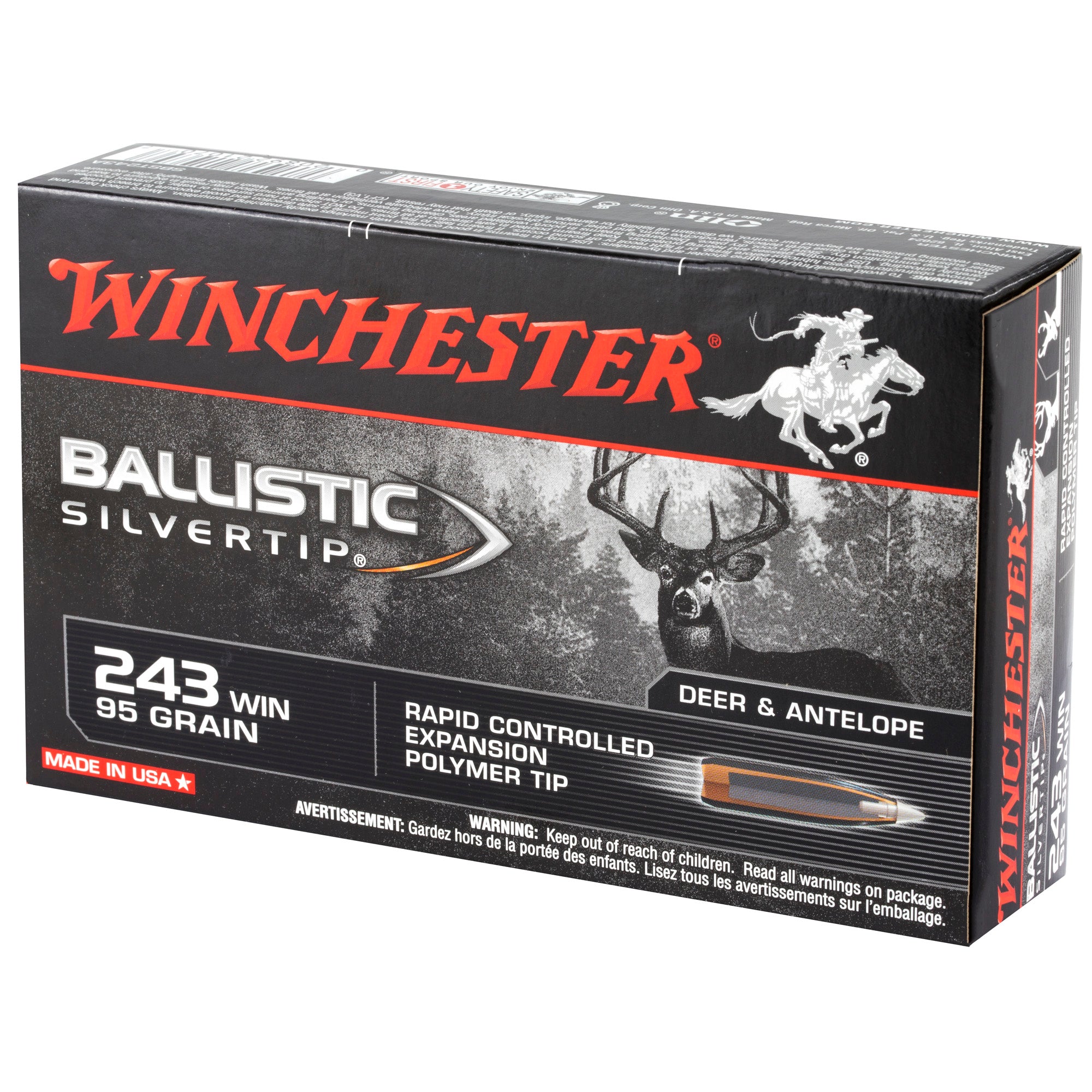 Winchester Ammunition Ballistic Silvertip .243 Winchester 95-Grain Polymer Tip Ammo - 20 Rounds