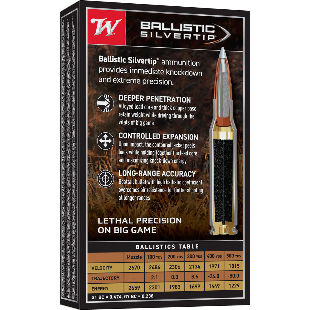 Winchester Ammunition Ballistic Silvertip 308 Winchester 168-Grain Polymer Tip Rifle Ammo - Box of 20, Case of 200