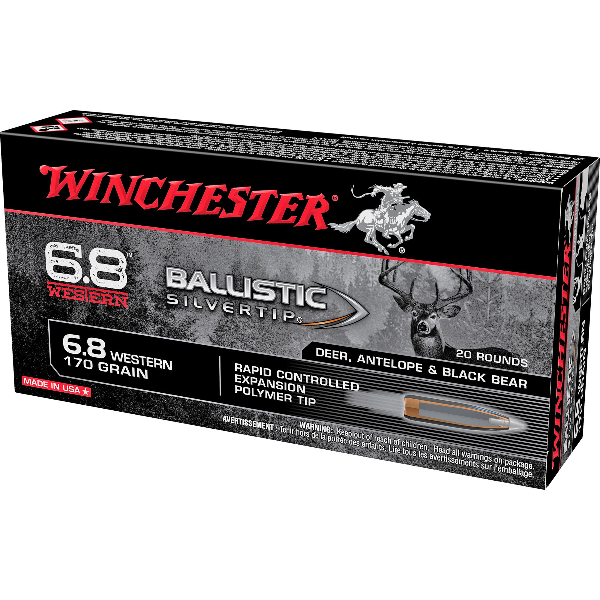 Winchester Ammunition Ballistic Silvertip 6.8 Western 170-Grain Ballistic Tip Ammunition (20 Rounds per Box)