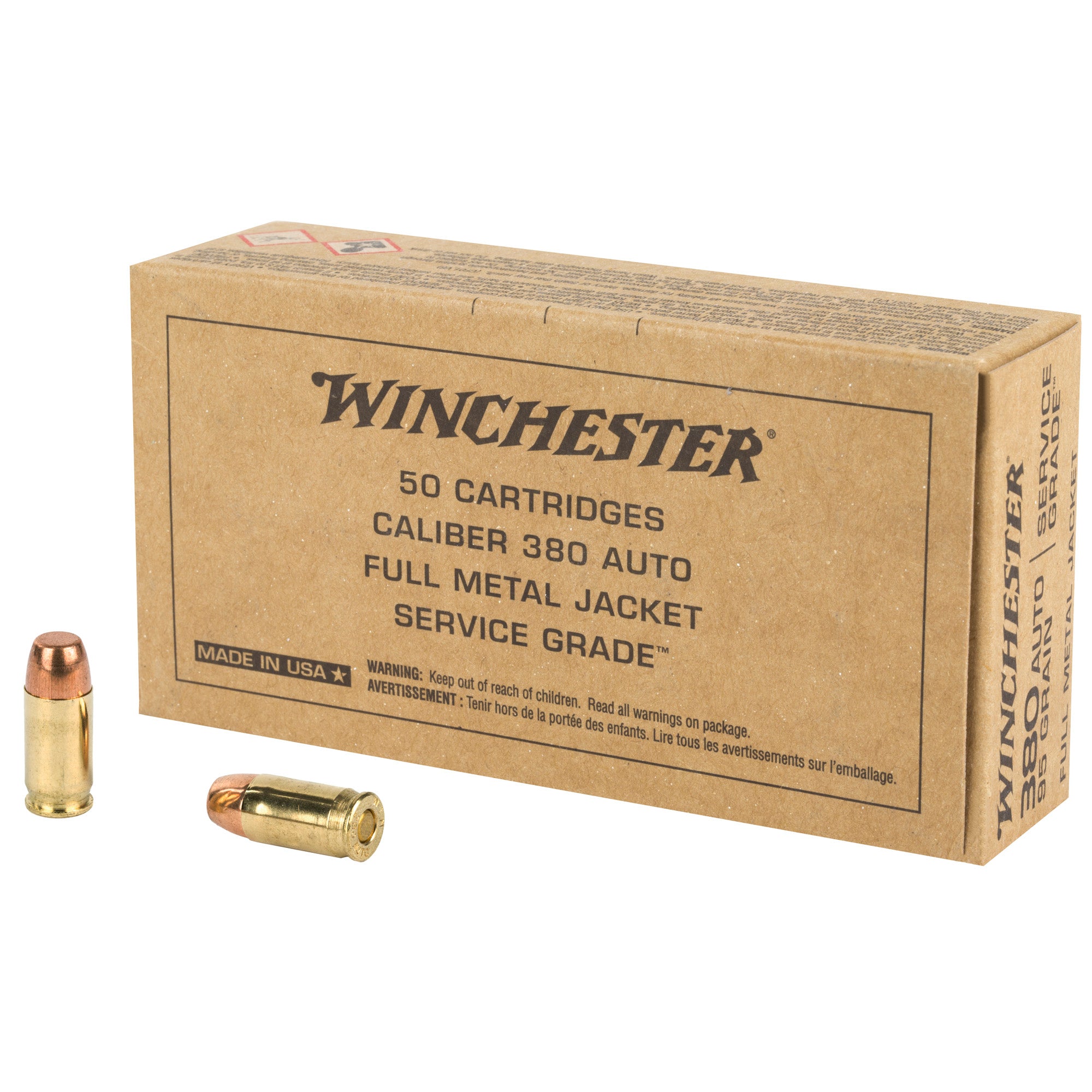 Winchester Ammunition Service Grade .380 ACP 95 Grain Full Metal Jacket – 50 Rounds per Box