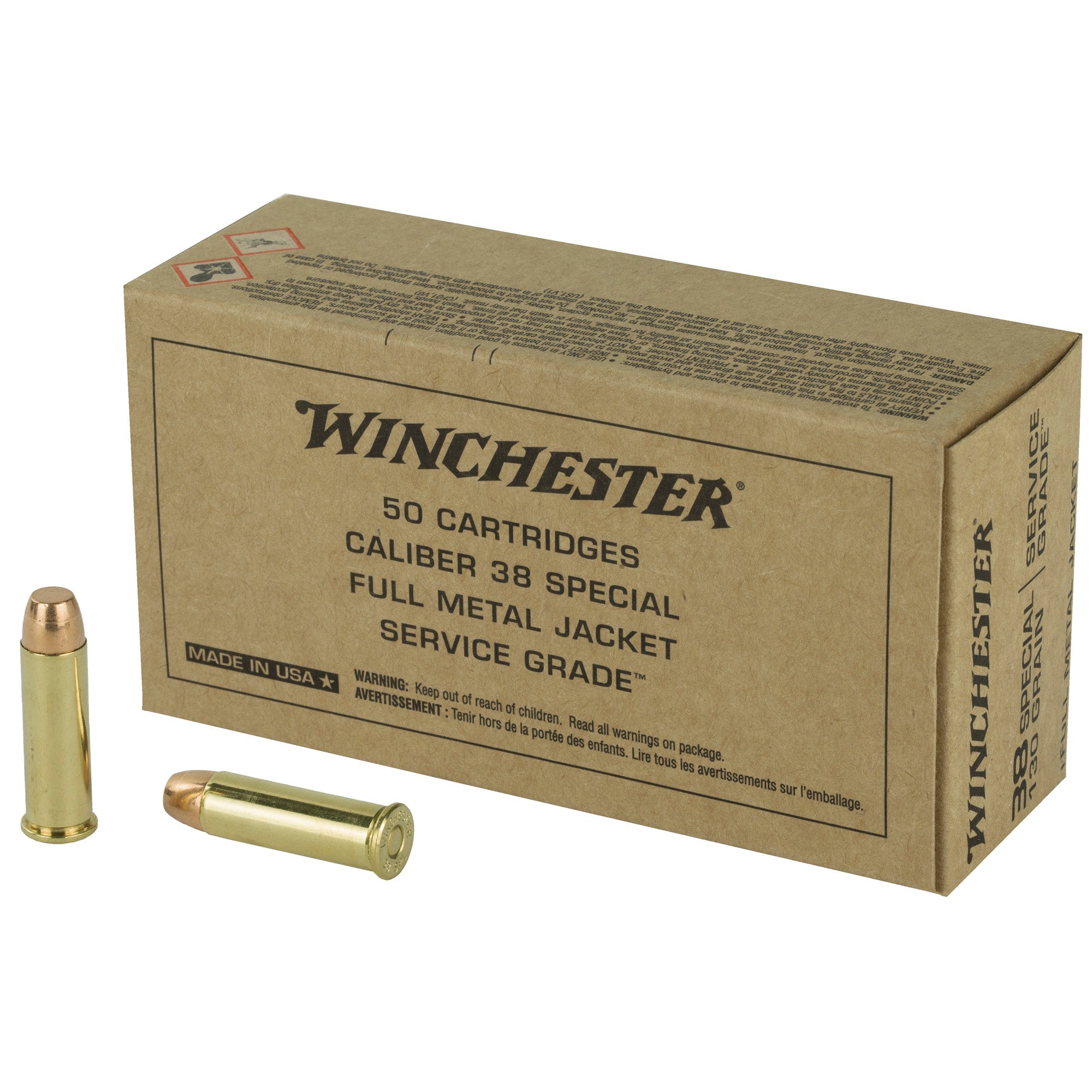 Winchester Ammunition Service Grade 38 Special 130-Grain Full Metal Jacket Ammunition (50/Box, 500/Case)
