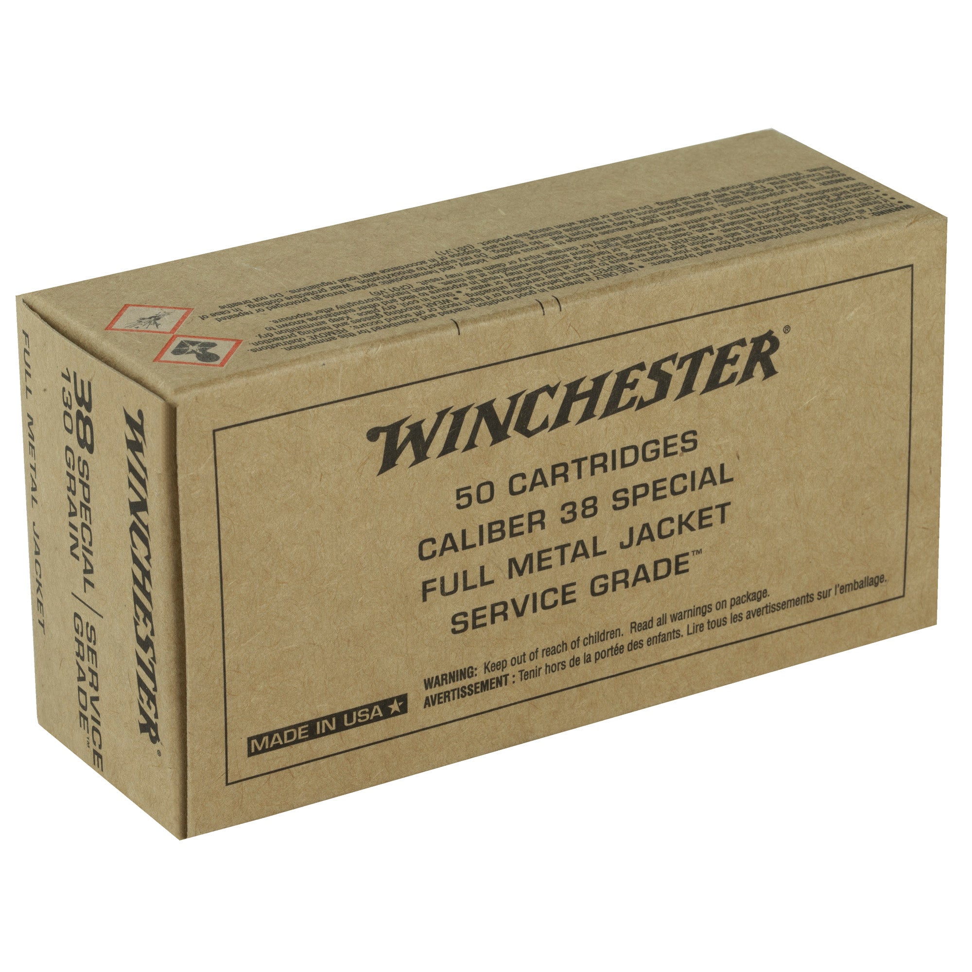 Winchester Ammunition Service Grade 38 Special 130-Grain Full Metal Jacket Ammunition (50/Box, 500/Case)