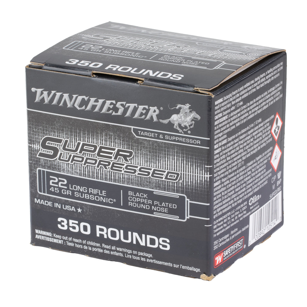 Winchester Ammunition Super Suppressed .22 LR 45 Grain Lead Round Nose, 350 Rounds per Box