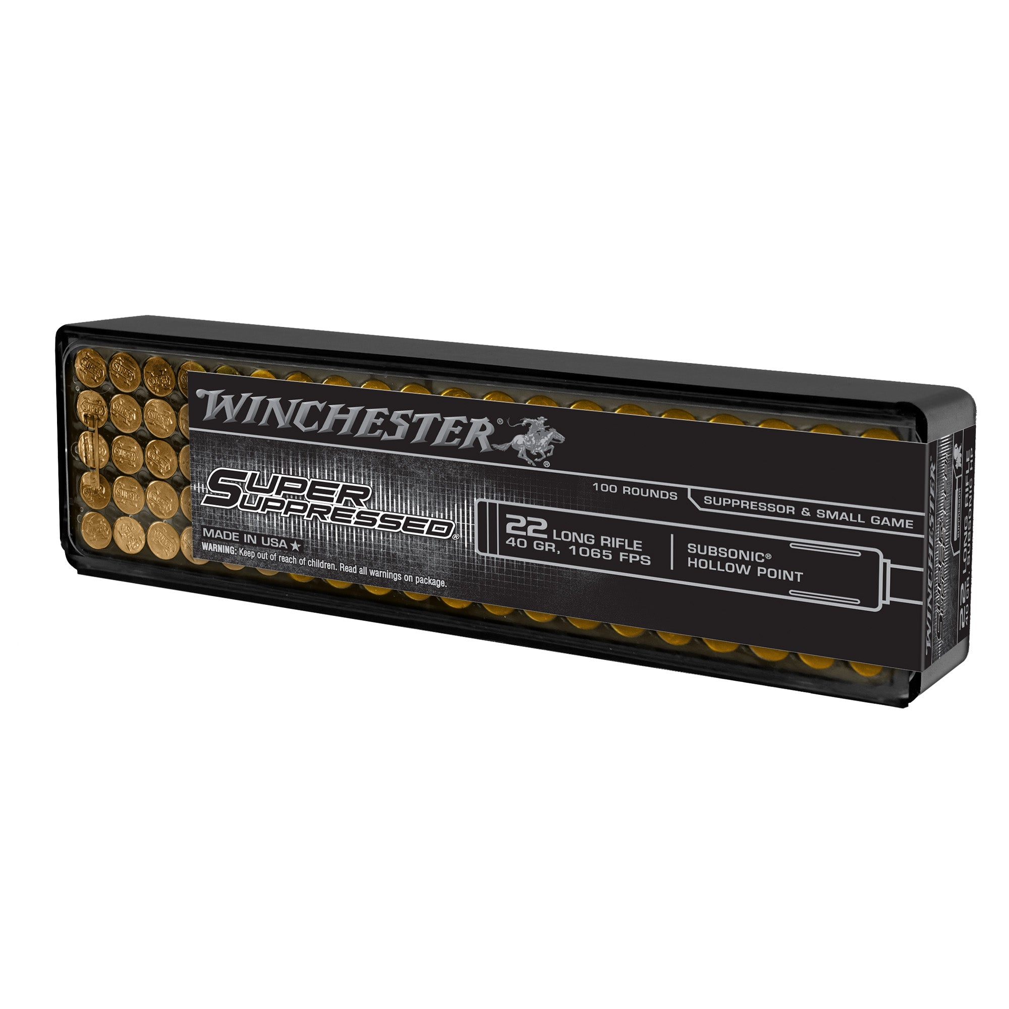 Winchester Ammunition Super Suppressed 22 LR Hollow Point Ammo – 40 Grain, 100 Rounds per Box