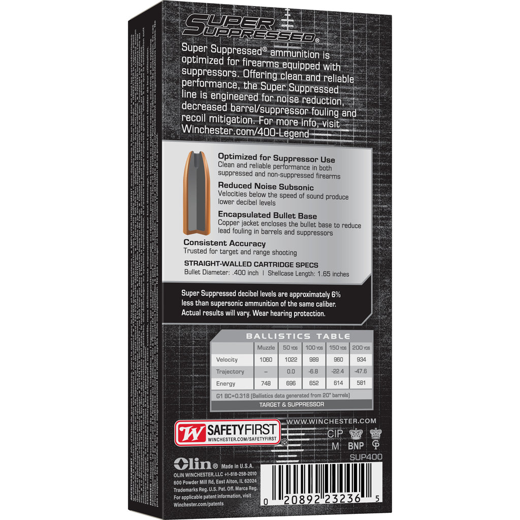 Winchester Ammunition Super Suppressed 400 Legend 300 Grain Open Tip 20 Rounds