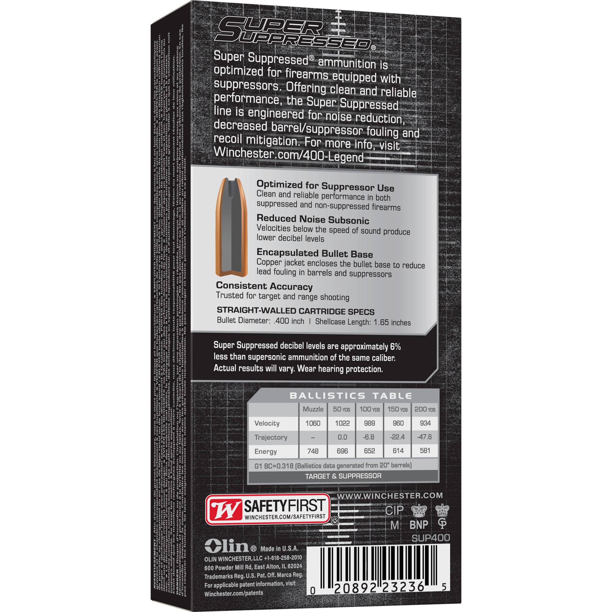 Winchester Ammunition Super Suppressed 400 Legend 300 Grain Open Tip 20 Rounds