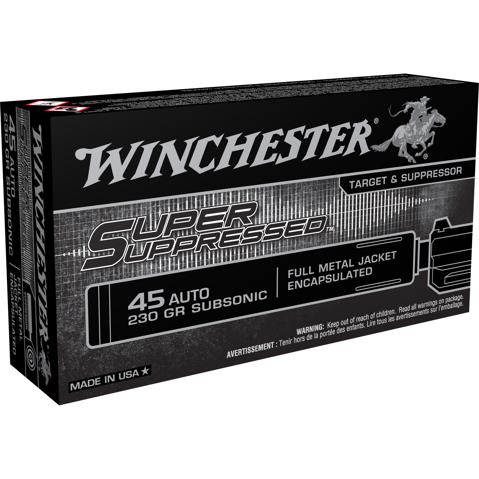 Winchester Ammunition Super Suppressed 45 ACP 230-Grain Full Metal Jacket (50 Rounds per Box)