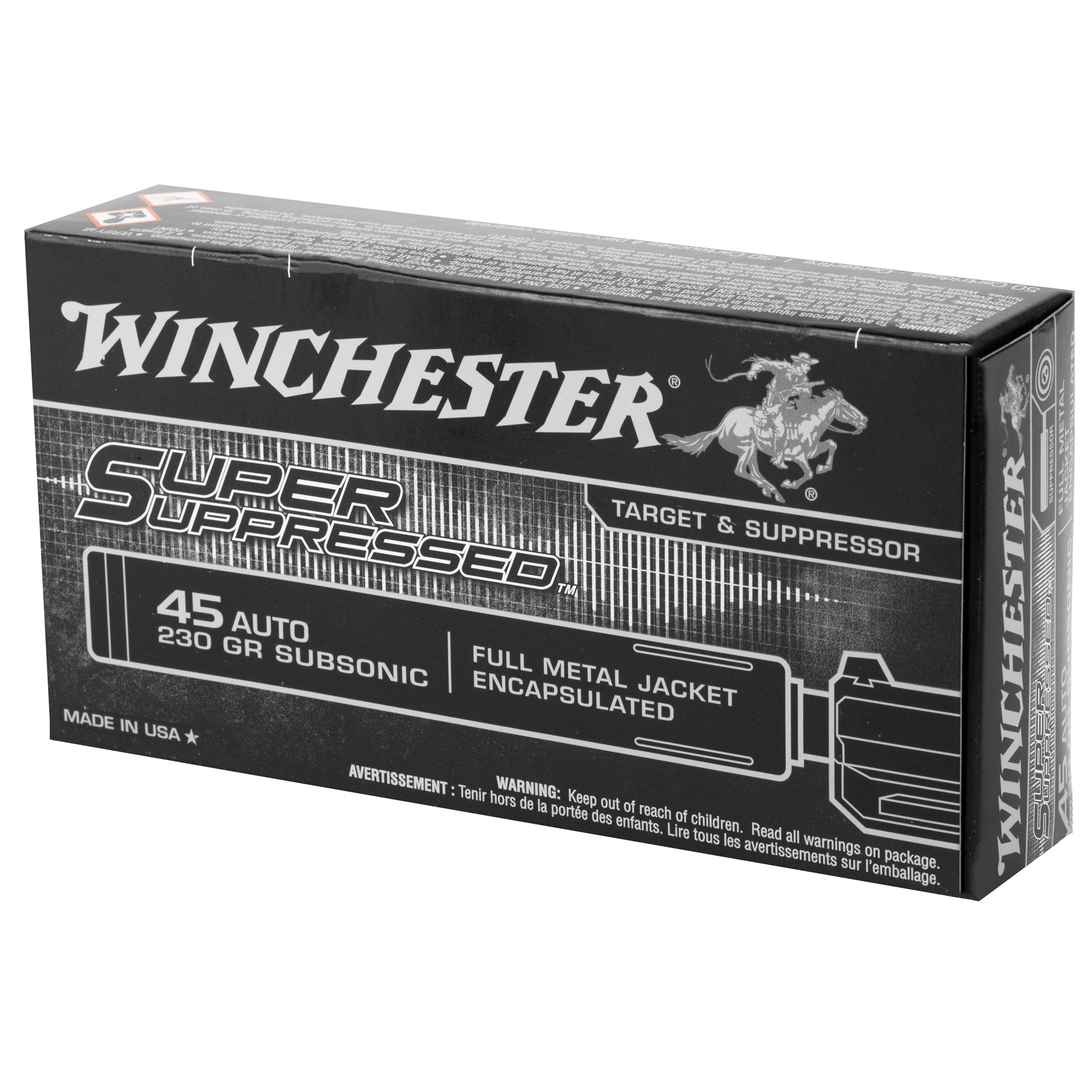 Winchester Ammunition Super Suppressed 45 ACP 230-Grain Full Metal Jacket (50 Rounds per Box)