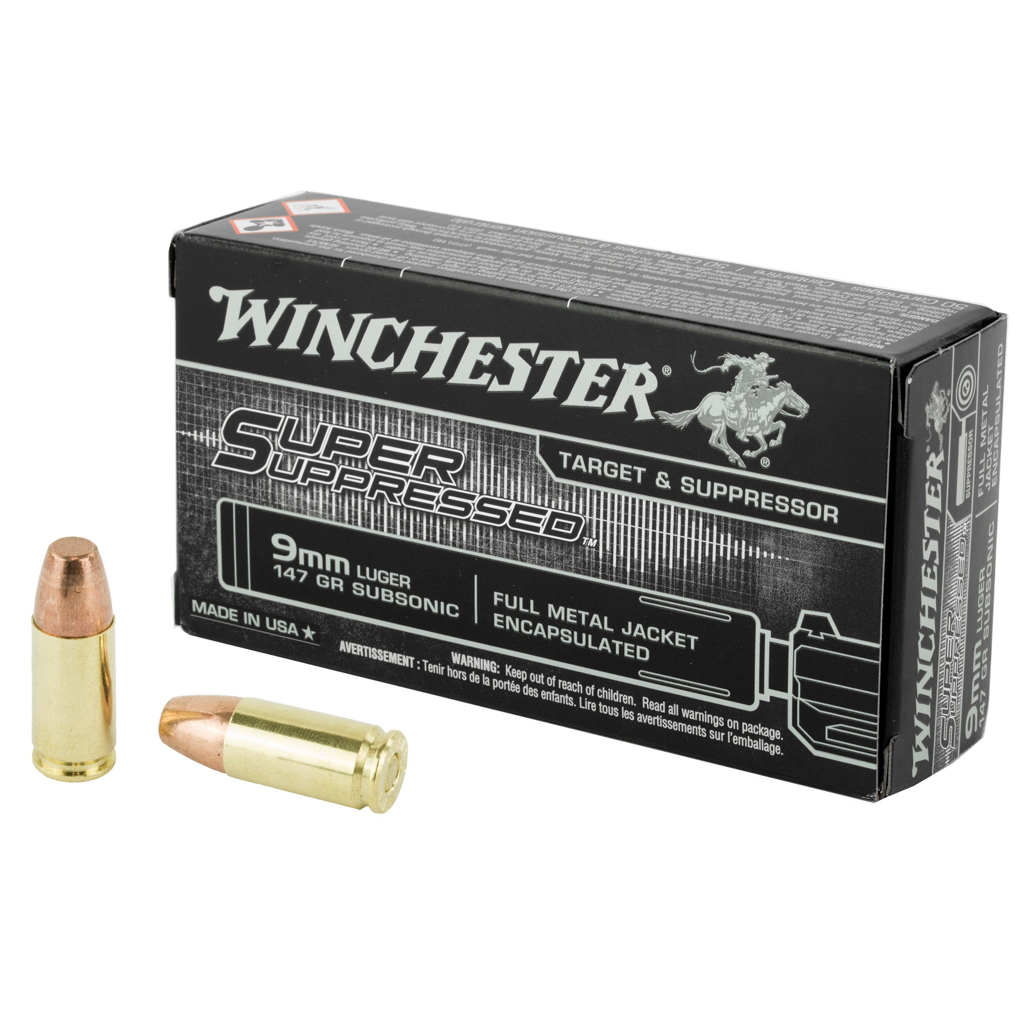 Winchester Ammunition Super Suppressed 9mm 147 Grain FMJ - Quiet and Reliable Performance