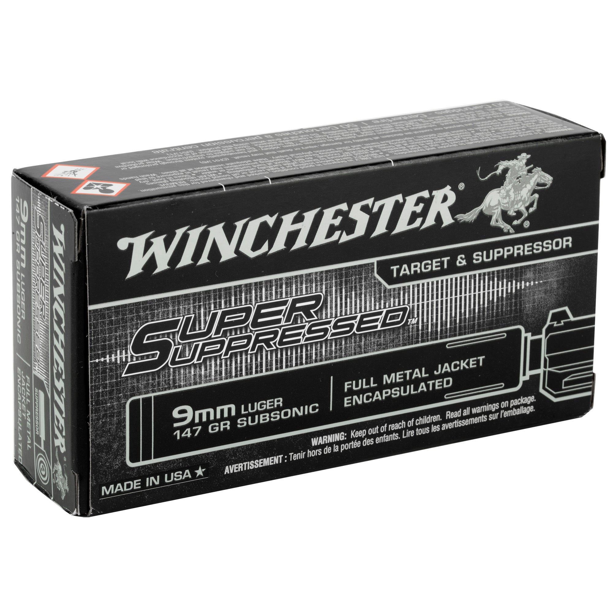 Winchester Ammunition Super Suppressed 9mm 147 Grain FMJ - Quiet and Reliable Performance