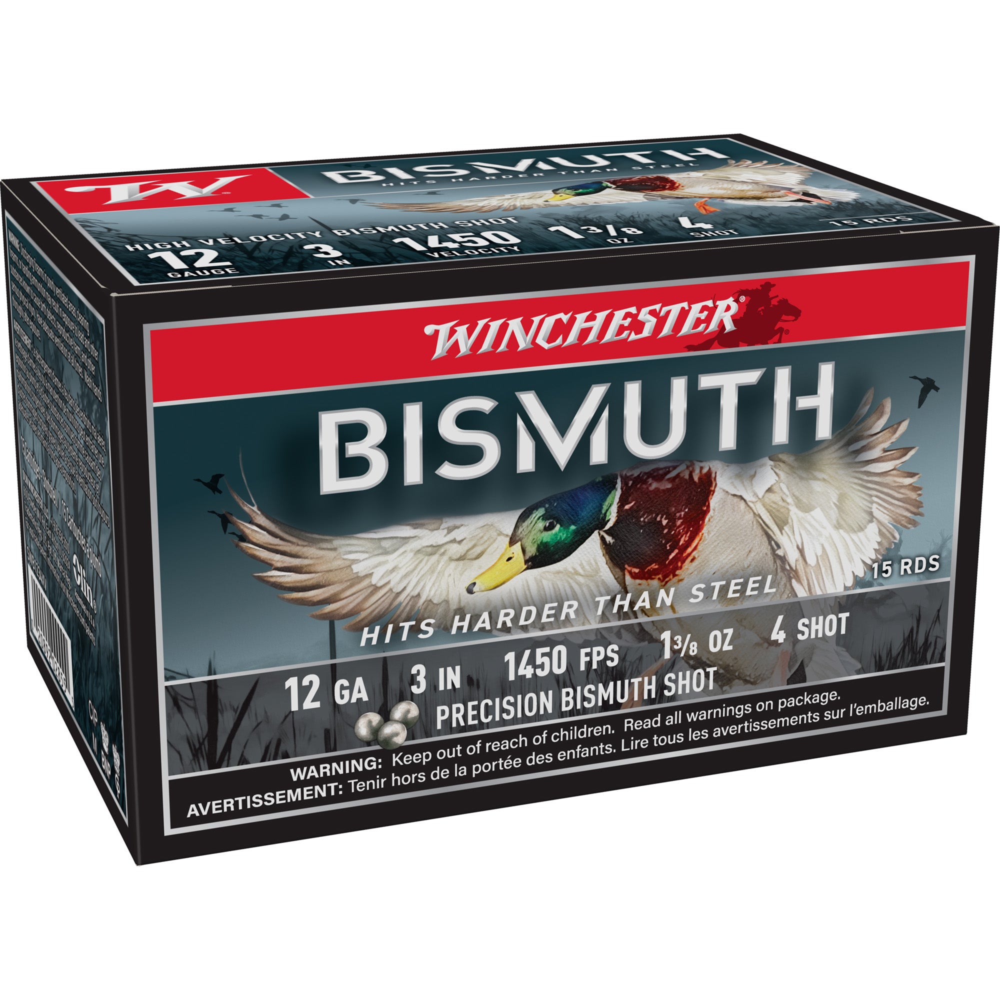 Winchester Ammunition Bismuth Shotshell 12 Gauge #4, 1 3/8 oz, Pack of 15