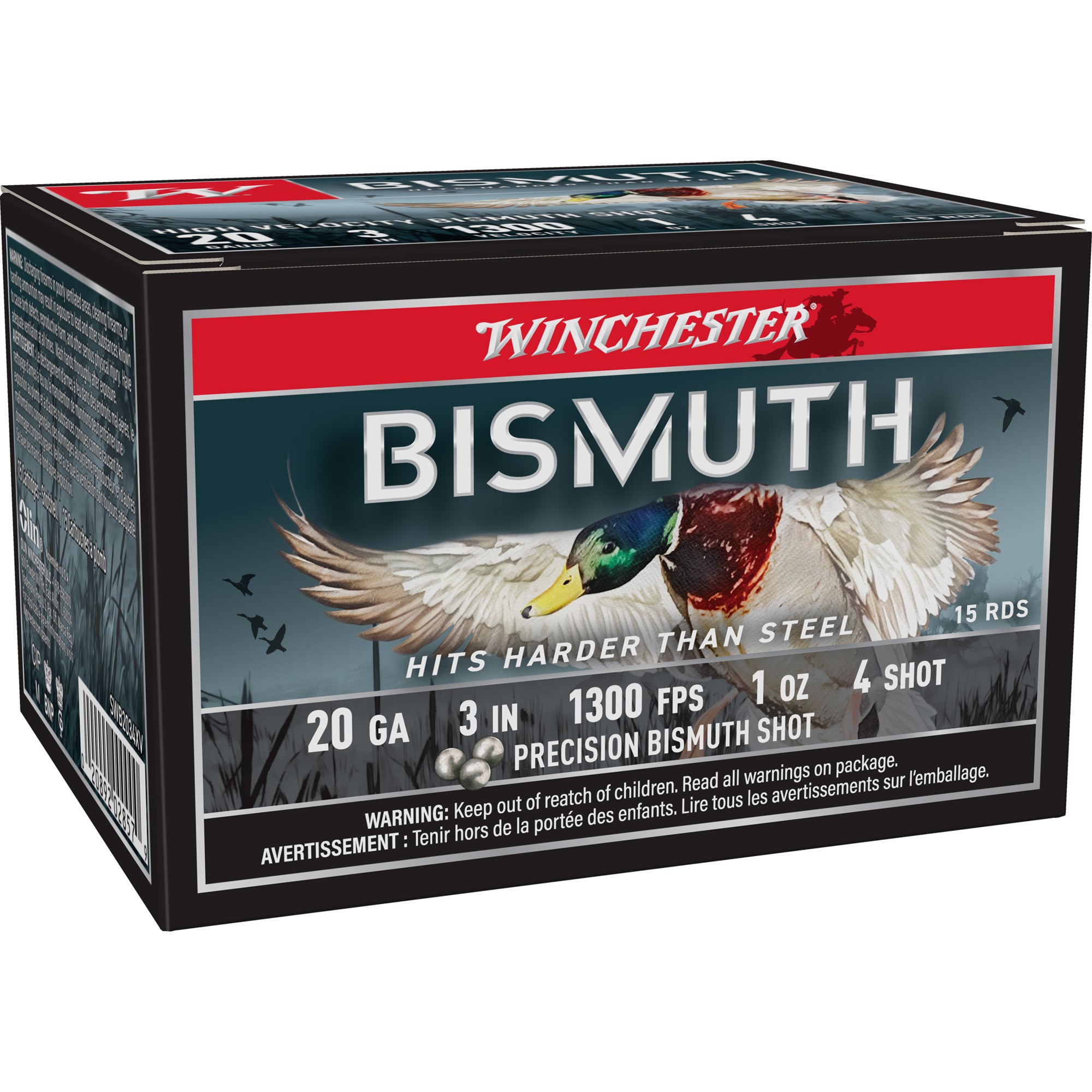 Winchester Bismuth Shotshell 20 Gauge 3-inch #4 Shot - 1 oz, 15 Rounds per Box