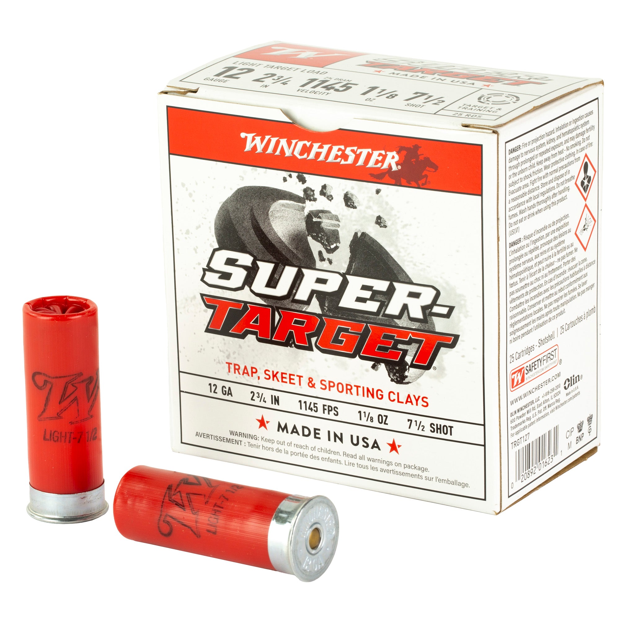 Winchester Ammunition Super Target 12 Gauge Shotshell – 1 1/8 oz, #7.5, 25 Rounds per Box
