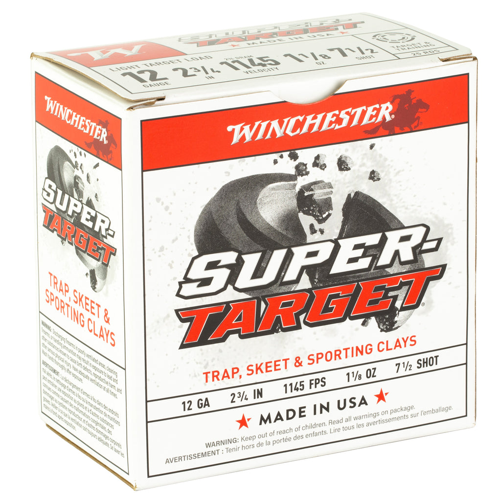 Winchester Ammunition Super Target 12 Gauge Shotshell – 1 1/8 oz, #7.5, 25 Rounds per Box
