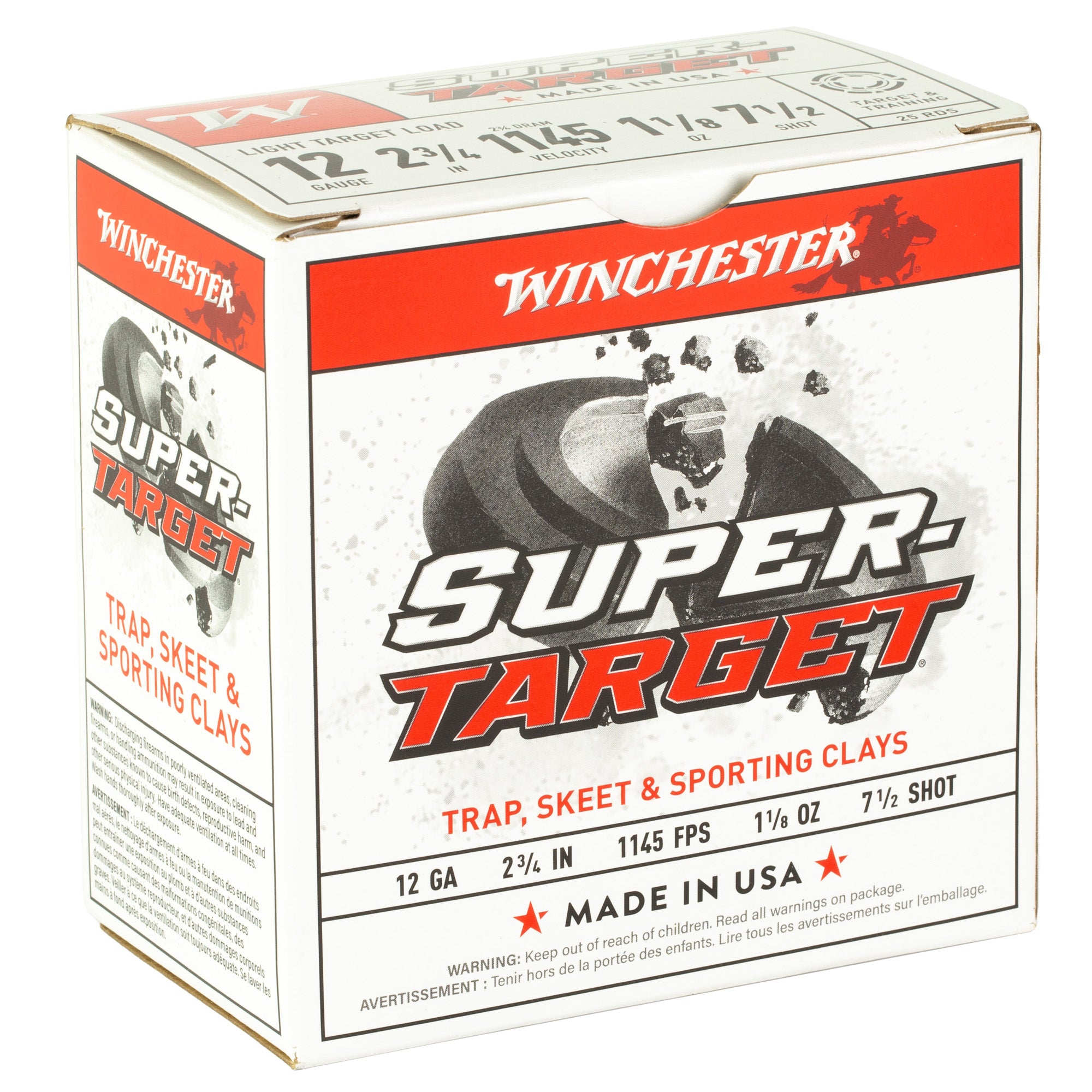 Winchester Ammunition Super Target 12 Gauge Shotshell – 1 1/8 oz, #7.5, 25 Rounds per Box