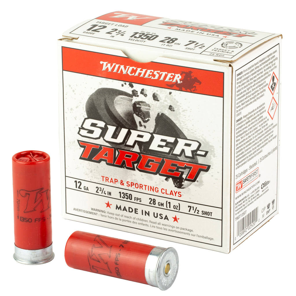 Winchester Ammunition Super Target 12 Gauge Shotshell – 1 oz, #7.5, 25 Rounds per Box