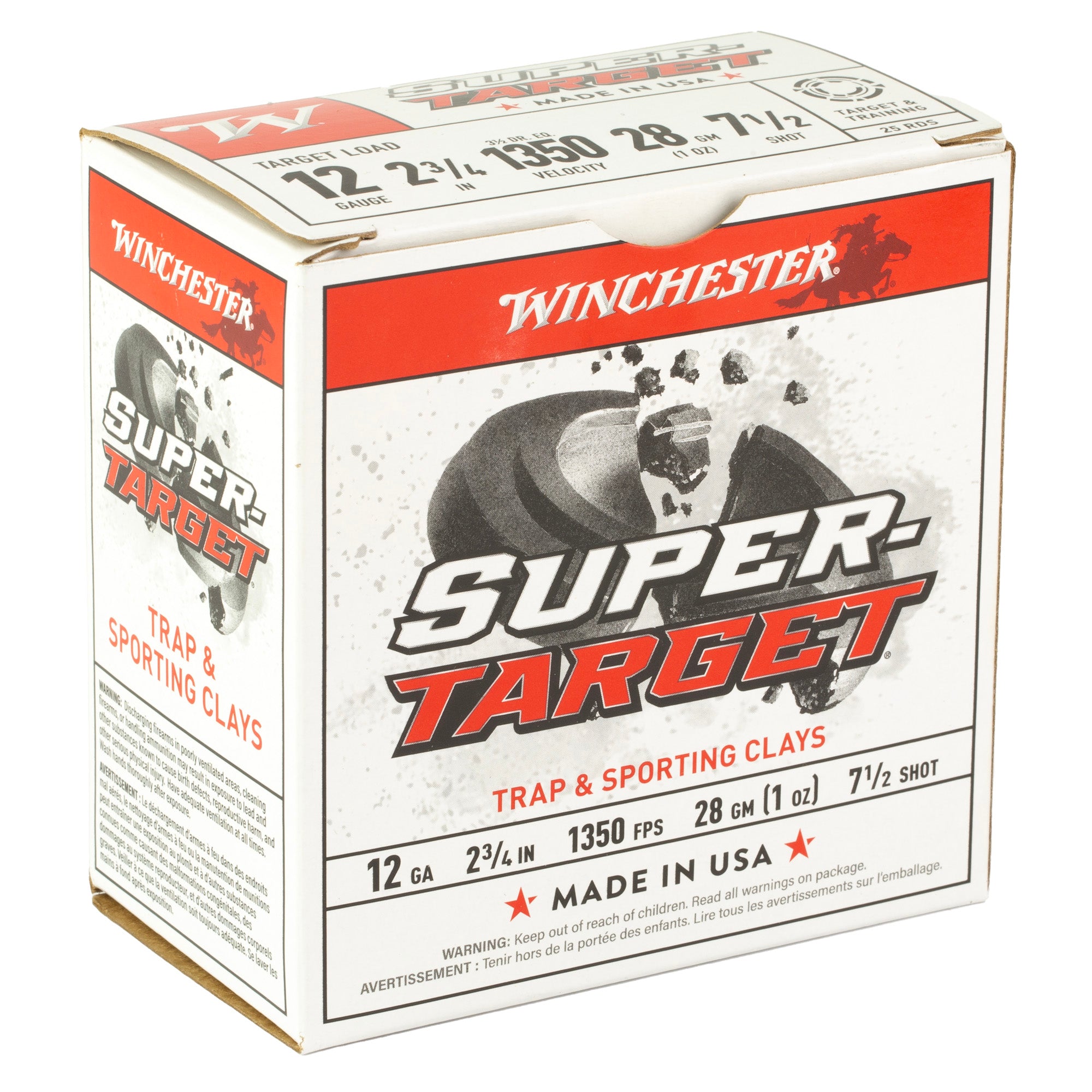 Winchester Ammunition Super Target 12 Gauge Shotshell – 1 oz, #7.5, 25 Rounds per Box