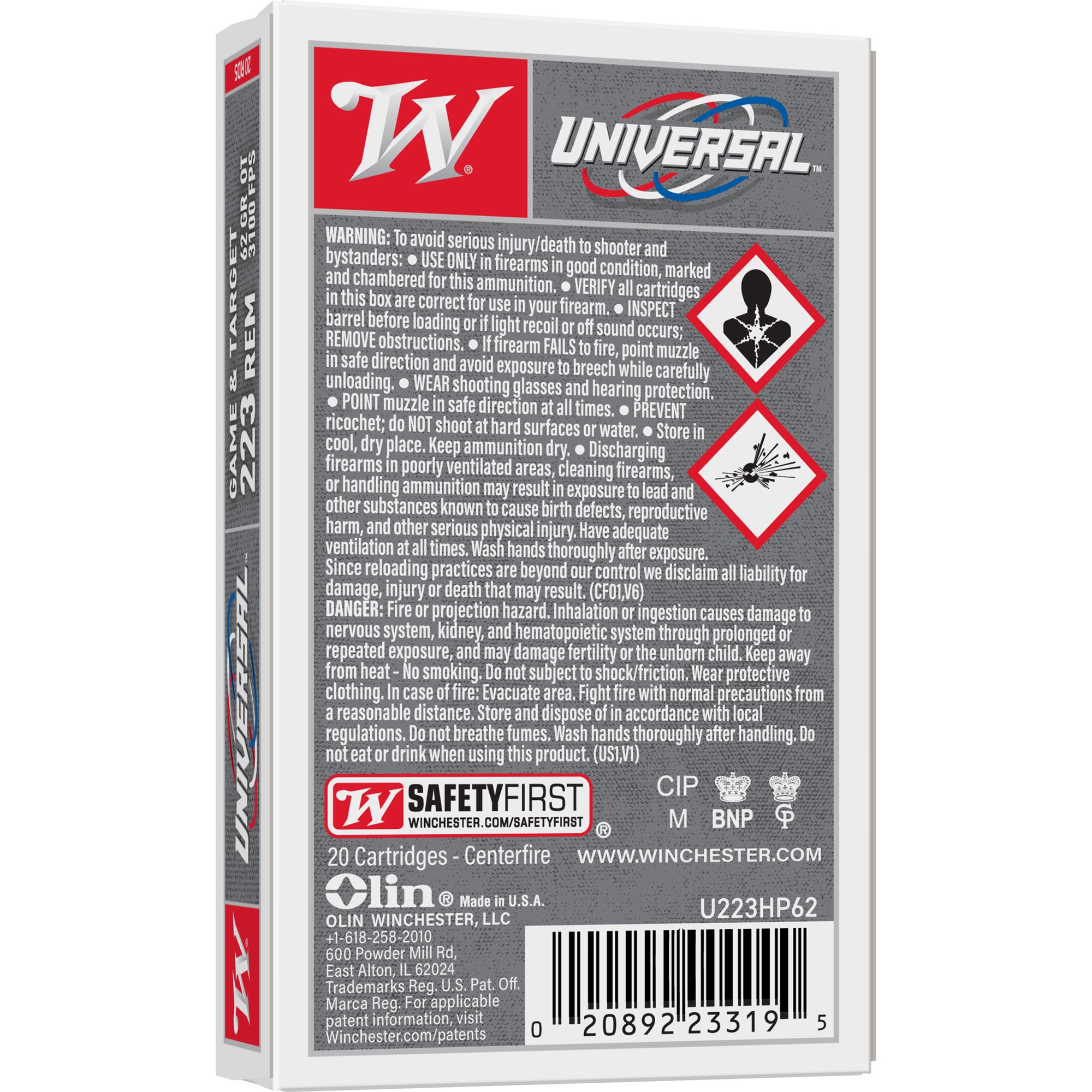 Winchester Ammunition White Box .223 Remington 62-Grain Hollow Point Ammunition, 20 Rounds