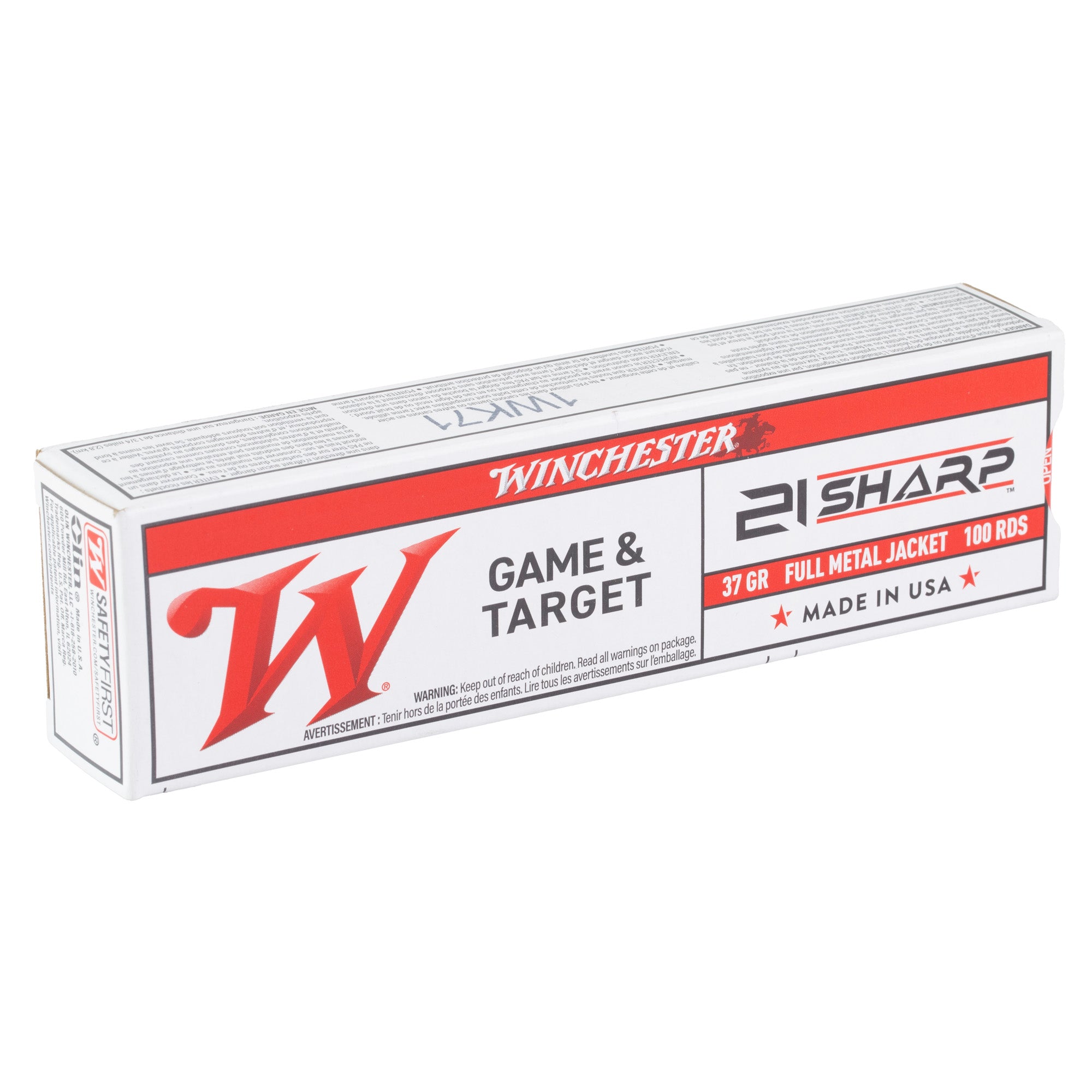 Winchester Ammunition 21 Sharp .22 Caliber Full Metal Jacket 37 Grain – 100 Rounds per Box