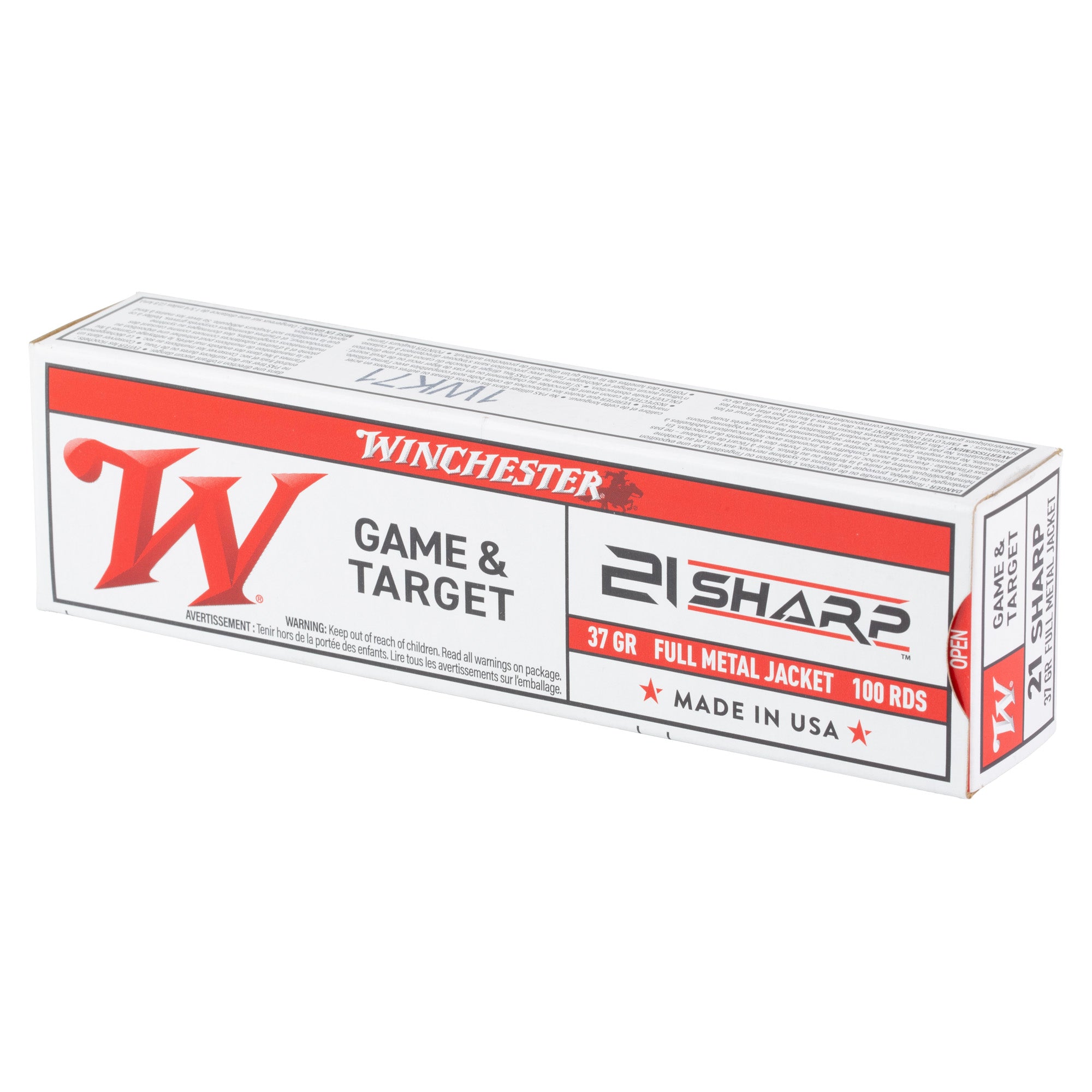 Winchester Ammunition 21 Sharp .22 Caliber Full Metal Jacket 37 Grain – 100 Rounds per Box