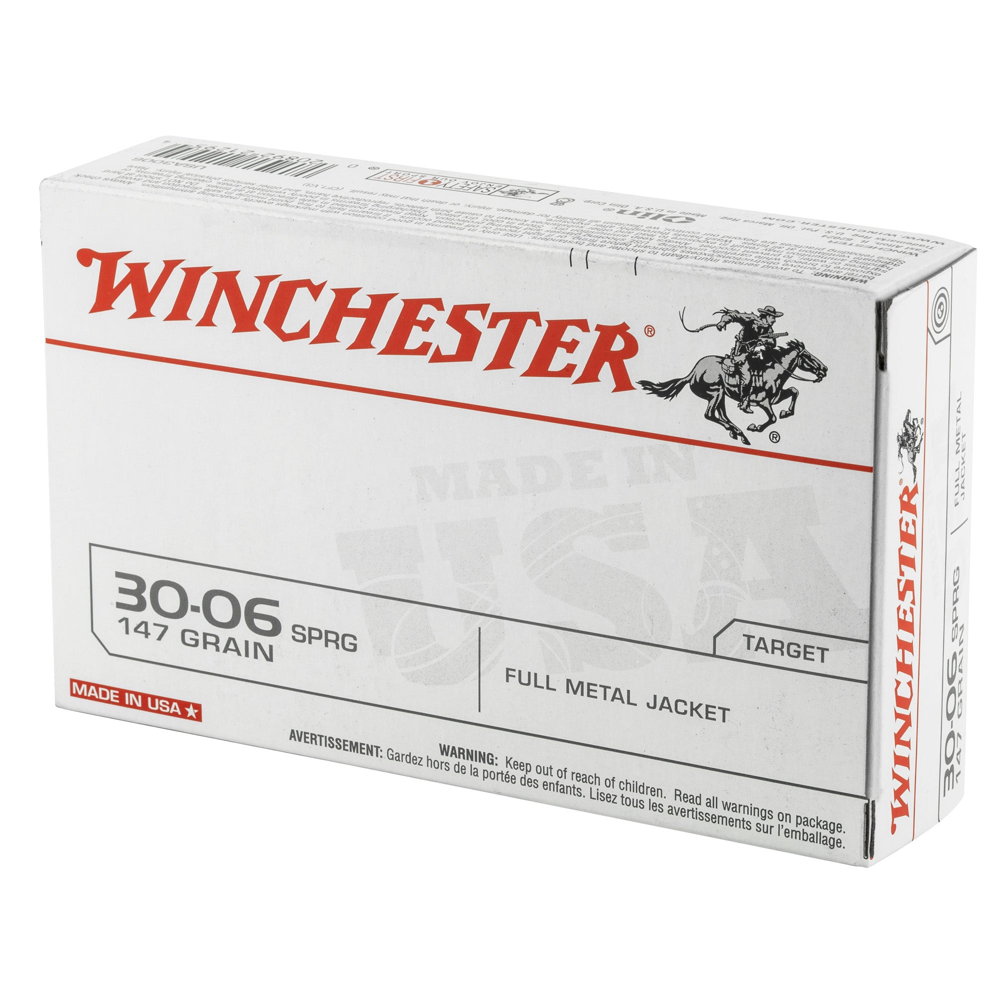 Winchester Ammunition USA 3006 Springfield 147-Grain Full Metal Jacket Rifle Ammo - Box of 20