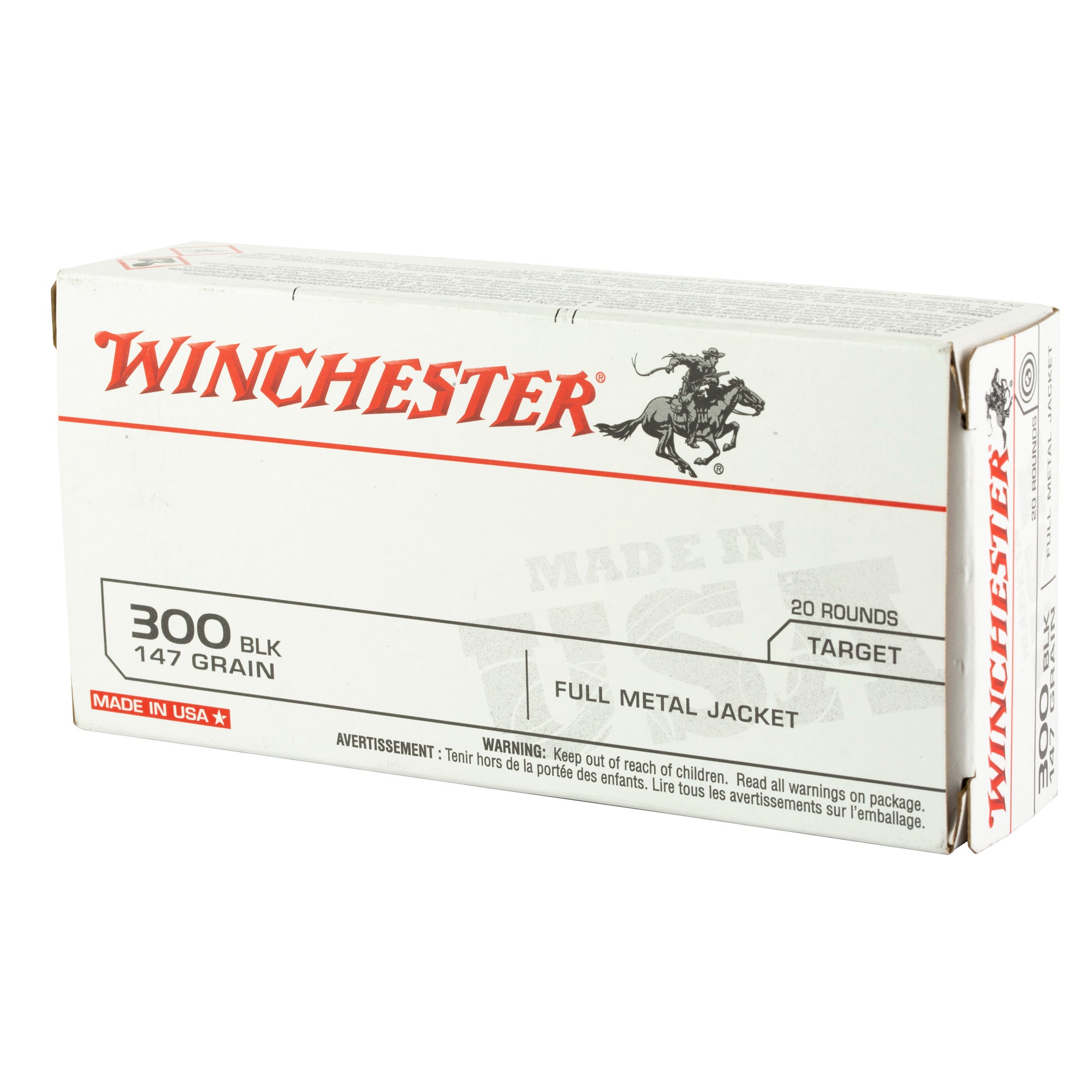 Winchester Ammunition USA 300 Blackout 147 Grain FMJ - 20 Round Box