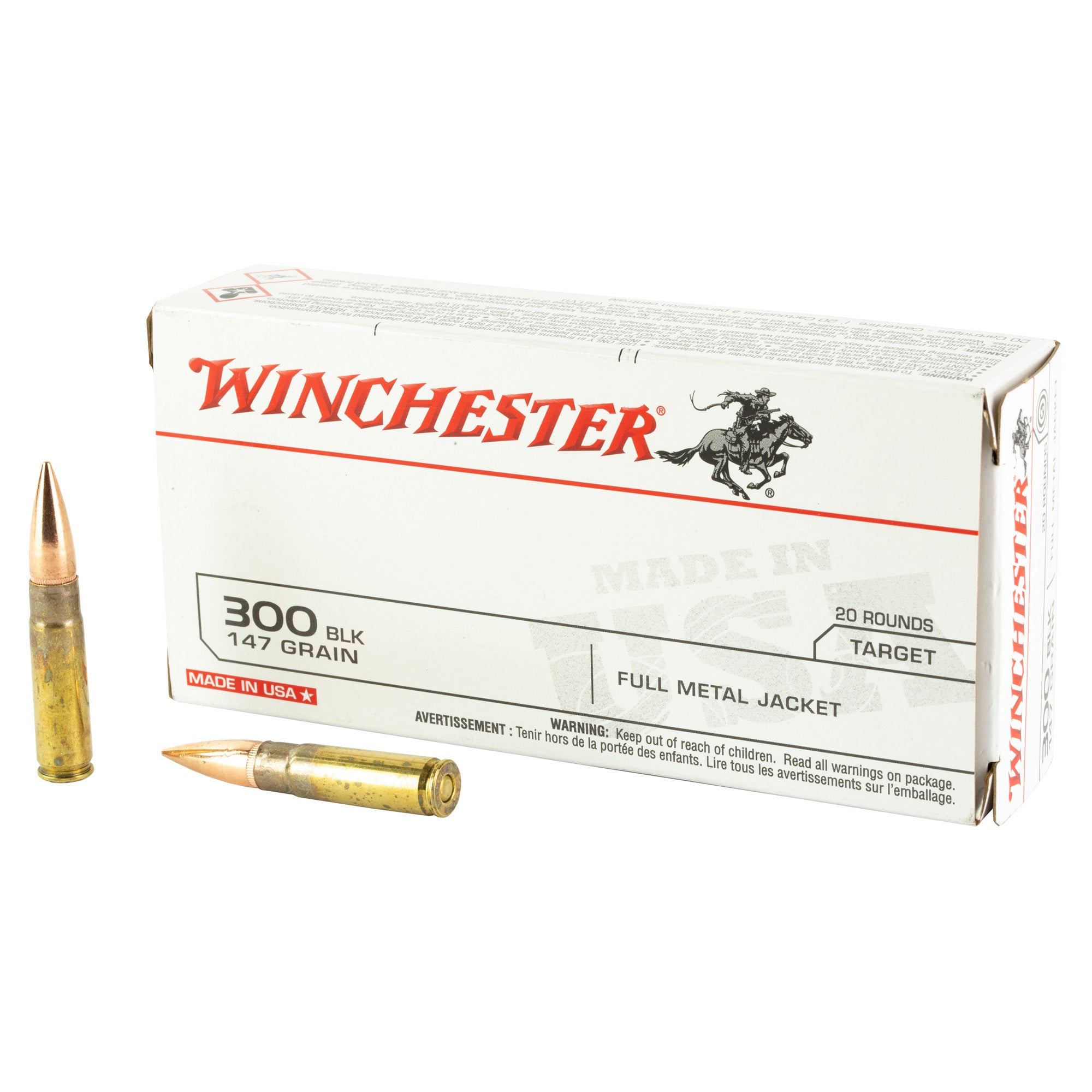 Winchester Ammunition USA 300 Blackout 147 Grain FMJ - 20 Round Box