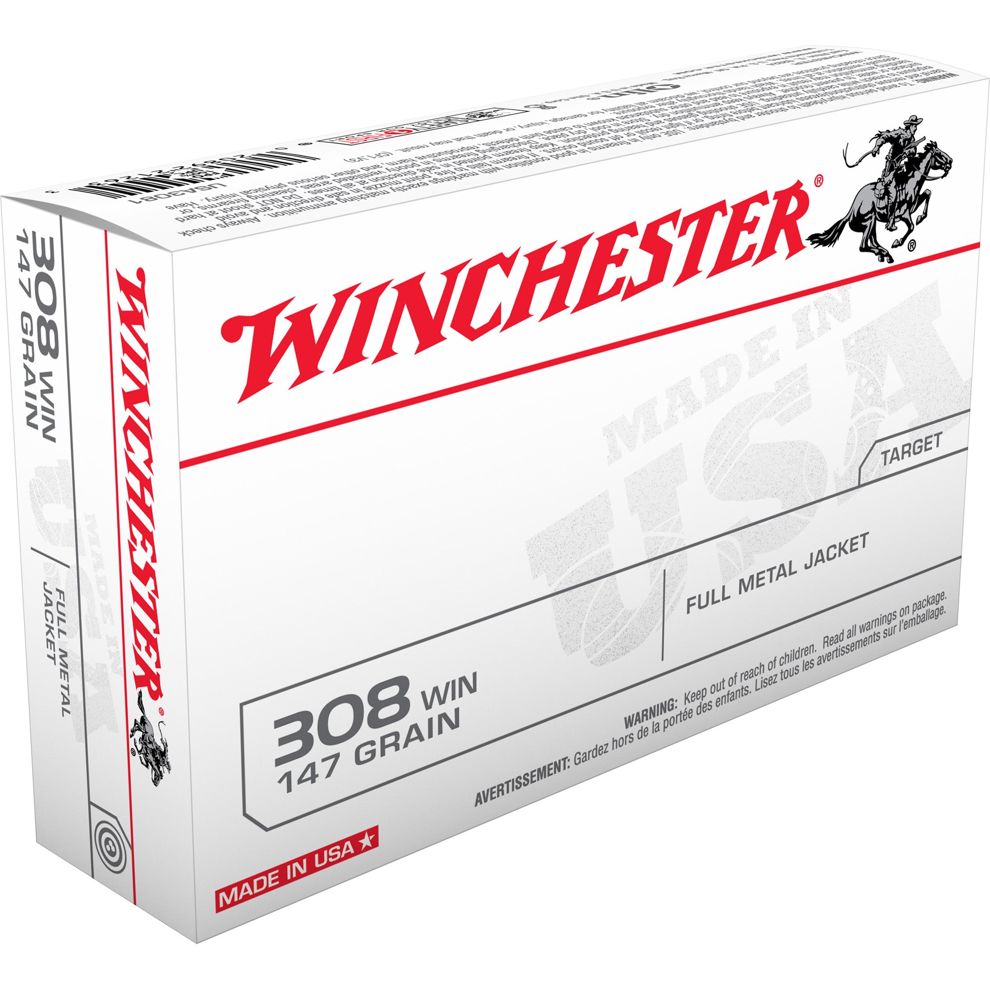 Winchester Ammunition USA White Box 308 Winchester 147-Grain Full Metal Jacket - Pack of 20