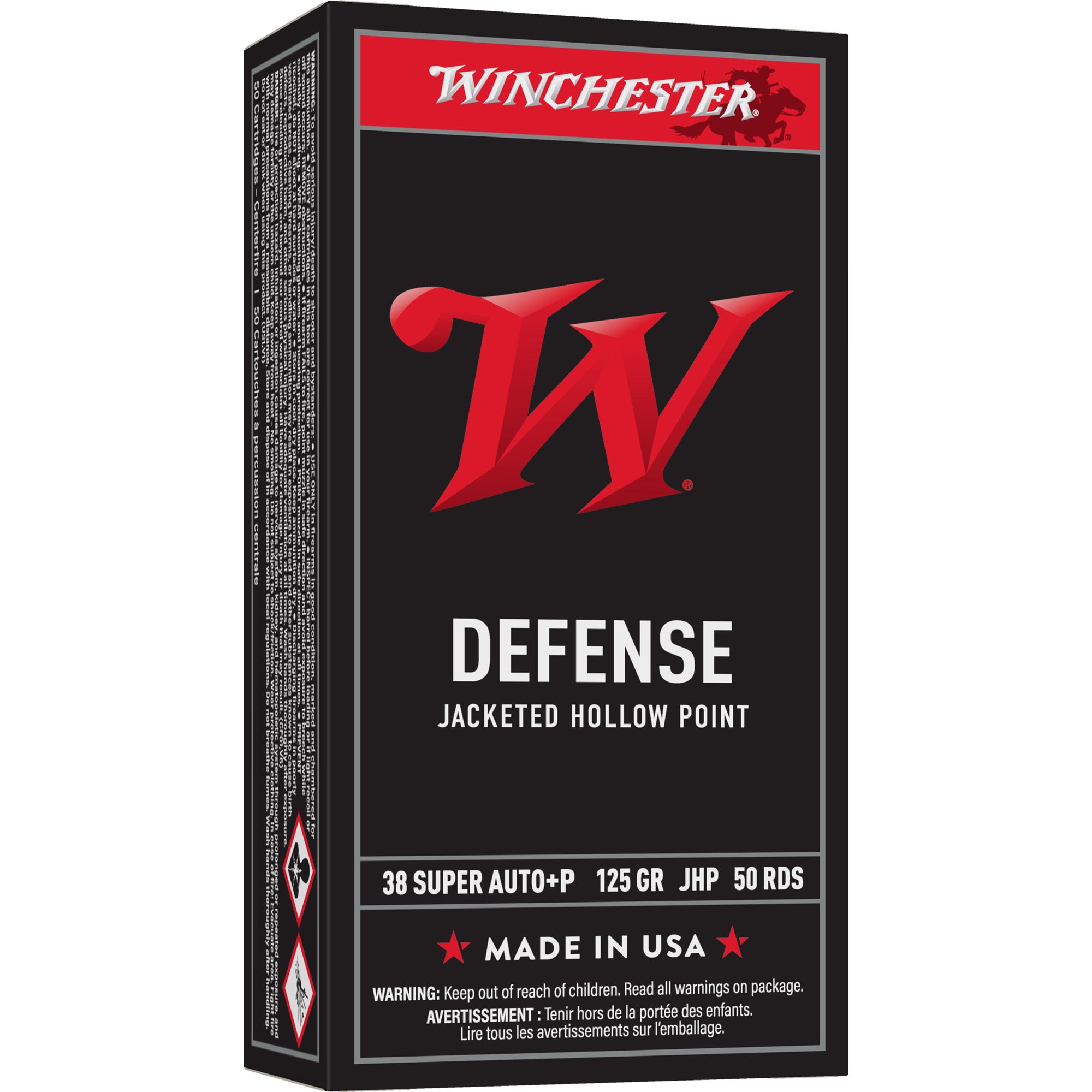 Winchester Ammunition USA White Box .38 Super Hollow Point 125 Grain, 50 Rounds per Box
