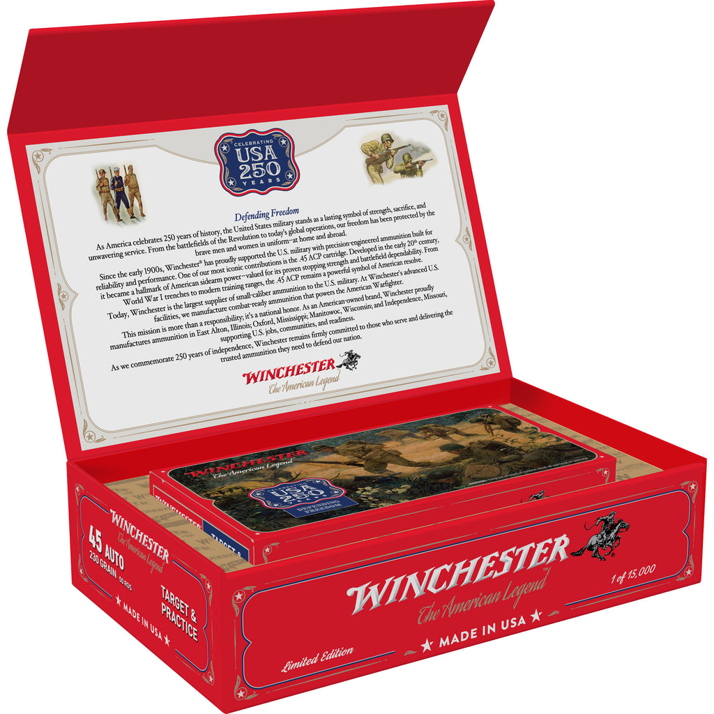 Winchester Ammunition USA 250th Anniversary 45 ACP 230-Grain Full Metal Jacket – 50 Rounds Per Box, 300 Per Case