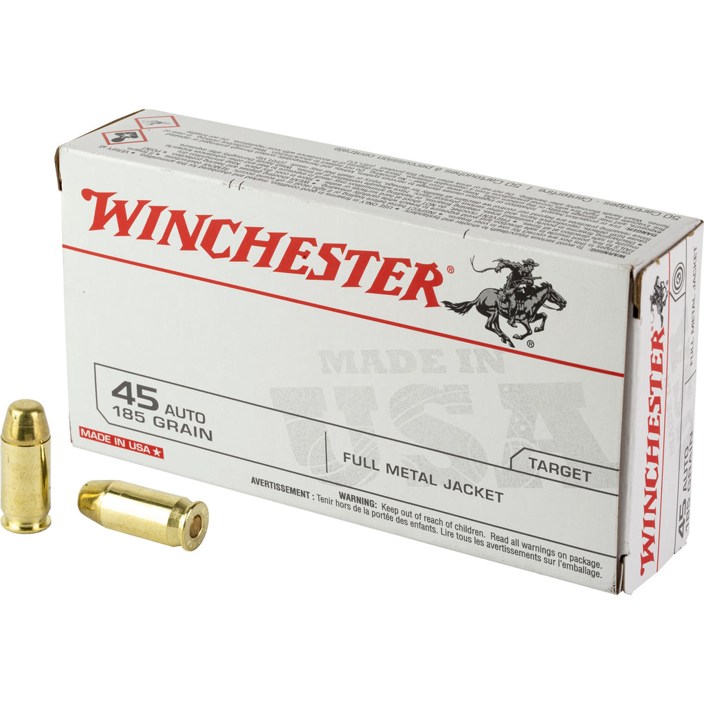 Winchester Ammunition USA White Box .45 ACP 185 Grain Full Metal Jacket – 50 Rounds per Box